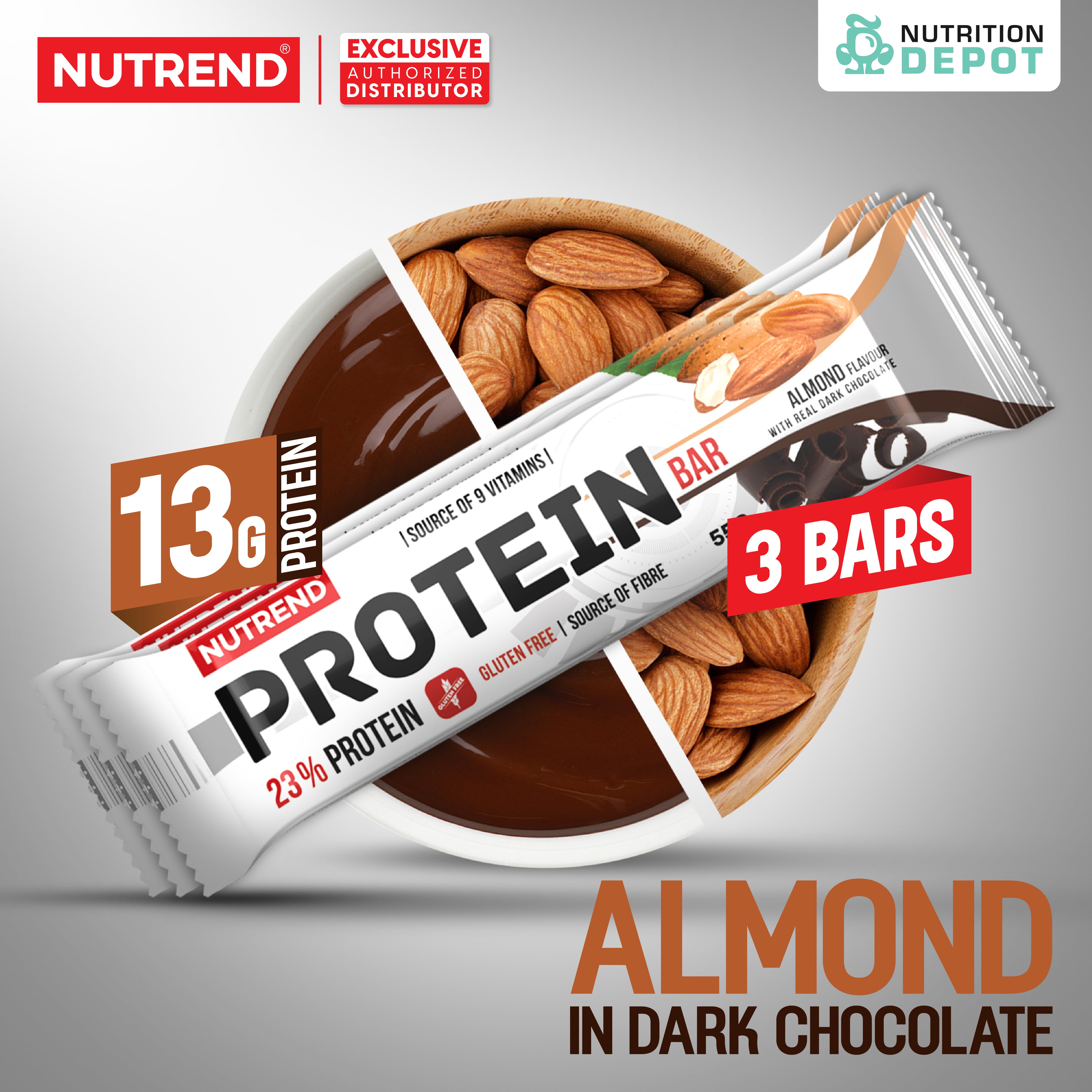 ( BBF 20/NOV/25 ) โปรตีนบาร์ Nutrend Protein Bar - Almond in Dark Chocolate (3 Bars)