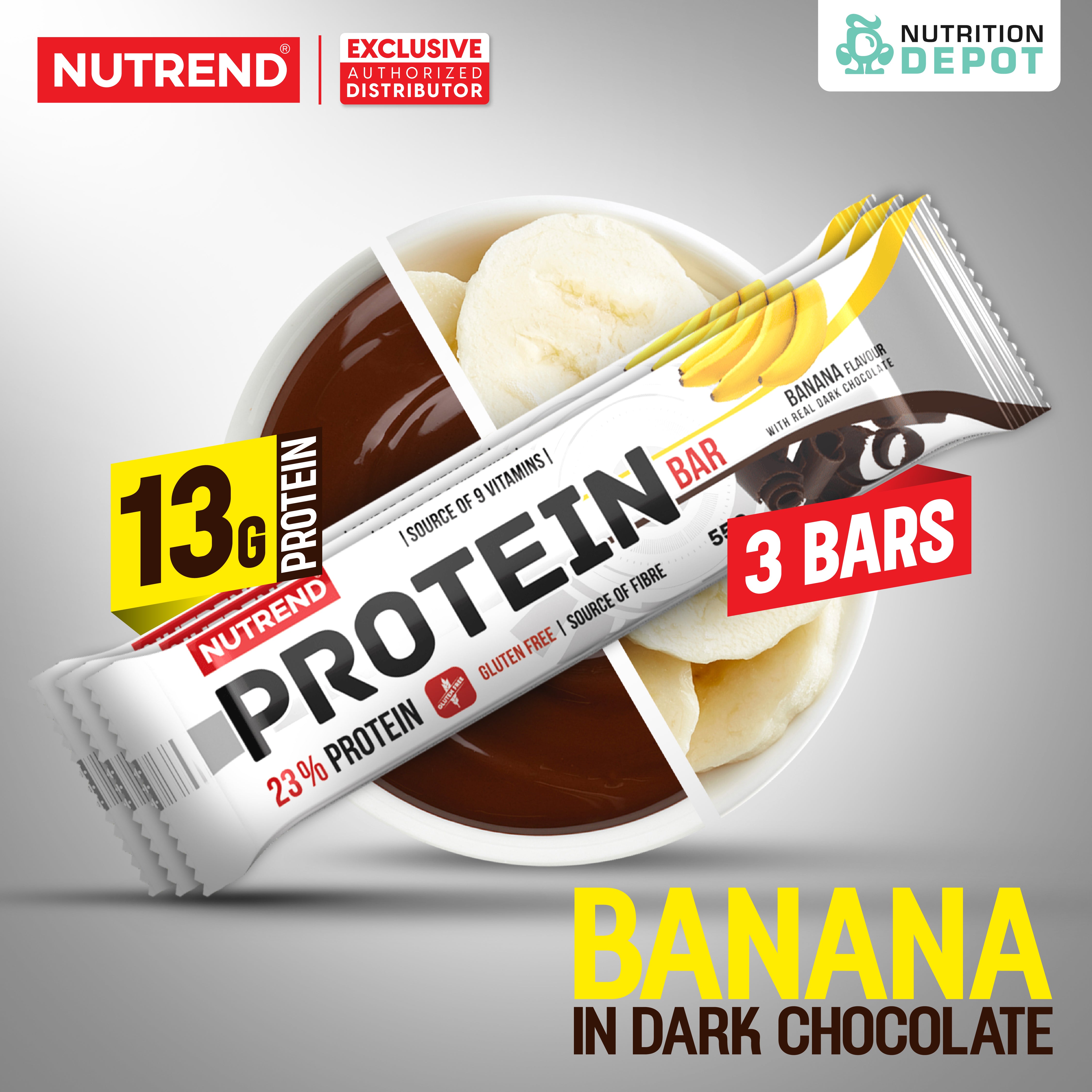 ( BBF 17/JAN/26)โปรตีนบาร์ Nutrend Protein Bar - Banana in Dark Chocolate (3 Bars)