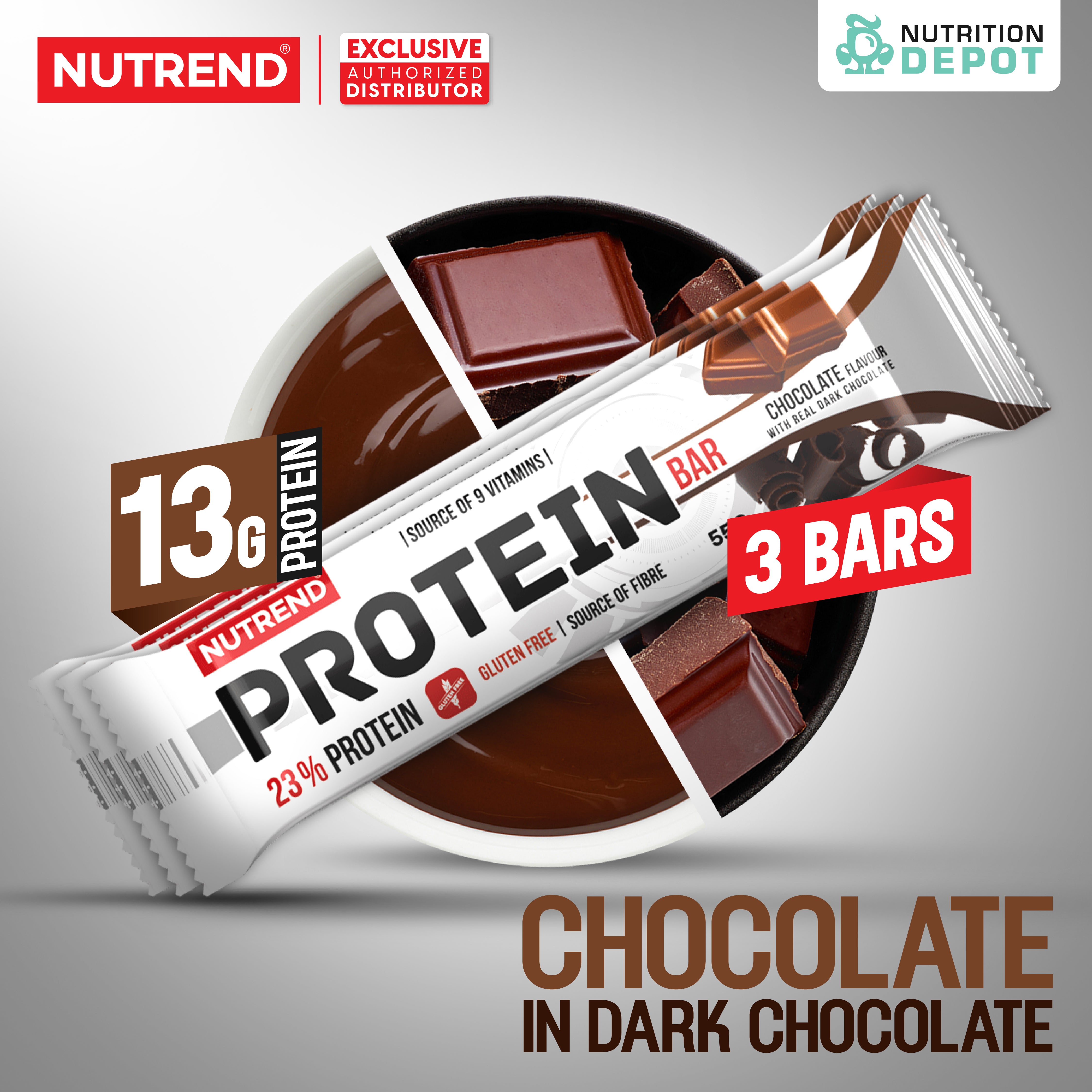 ( BBF 09/JAN/26)โปรตีนบาร์ Nutrend Protein Bar - Chocolate in Dark Chocolate (3 Bars)