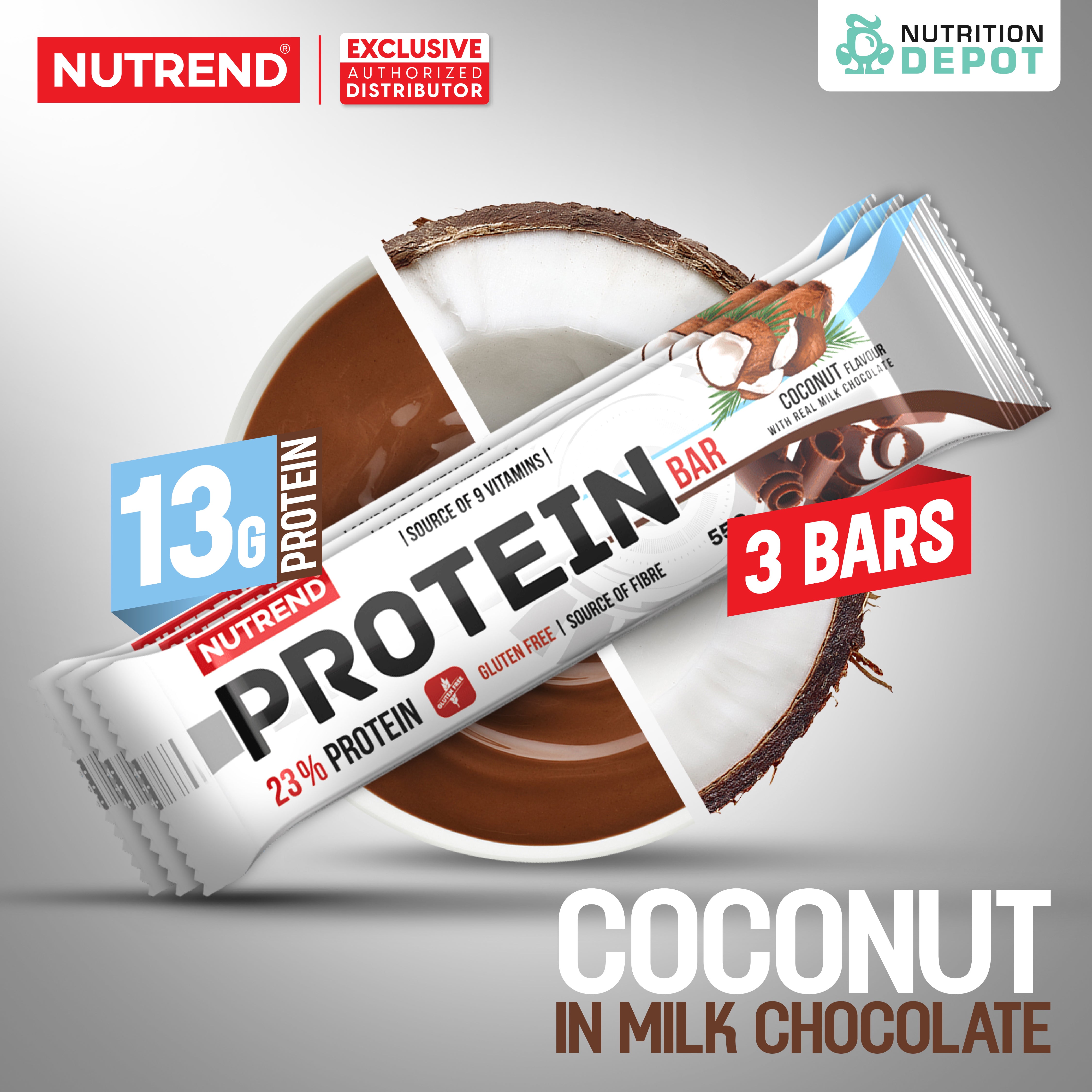 (BBF.14 FEB 26)โปรตีนบาร์ Nutrend Protein Bar - Coconut in Milk Chocolate (3 Bars)
