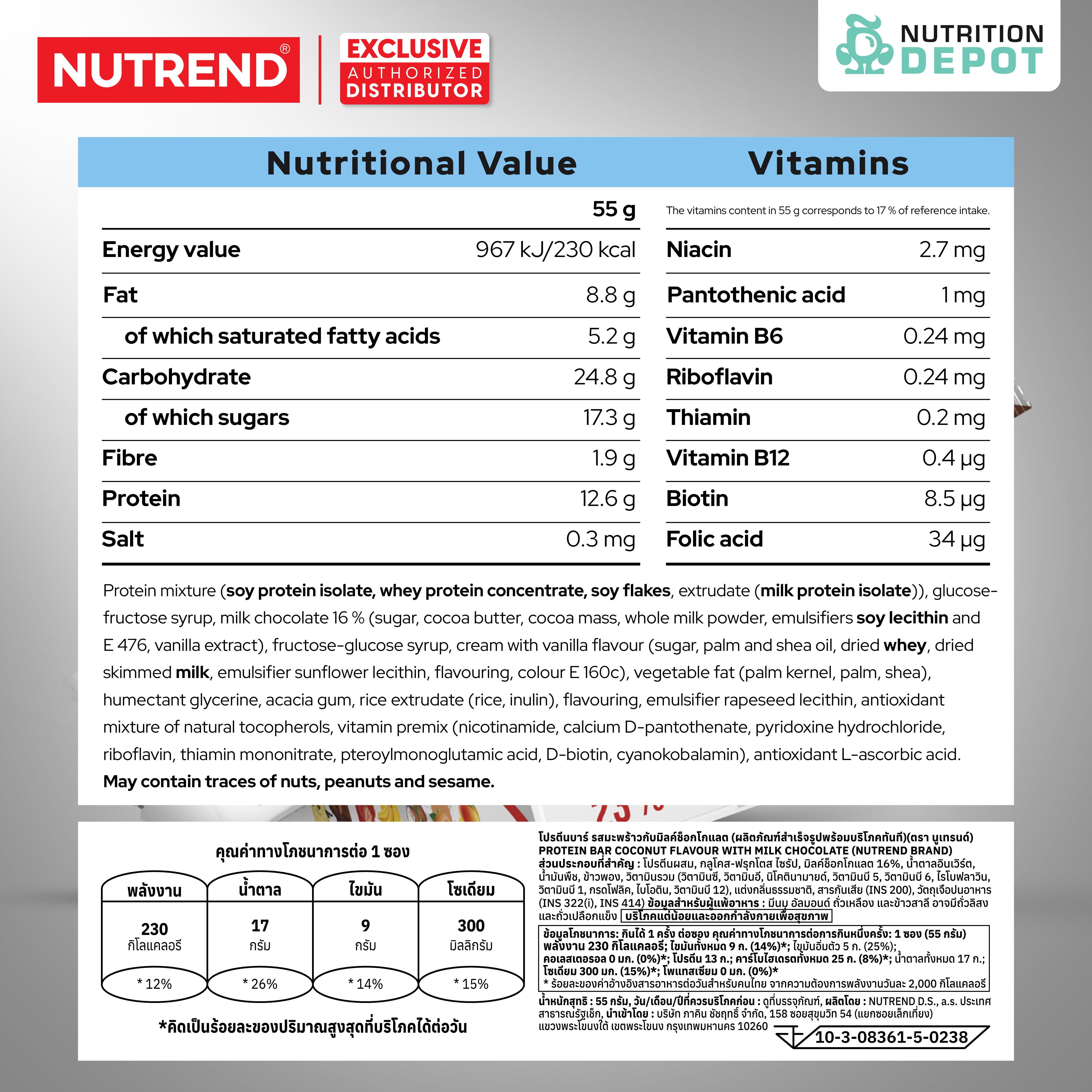 โปรตีนบาร์ Nutrend Protein Bar - Mixed Flavors (1 Box / 24 Bars)
