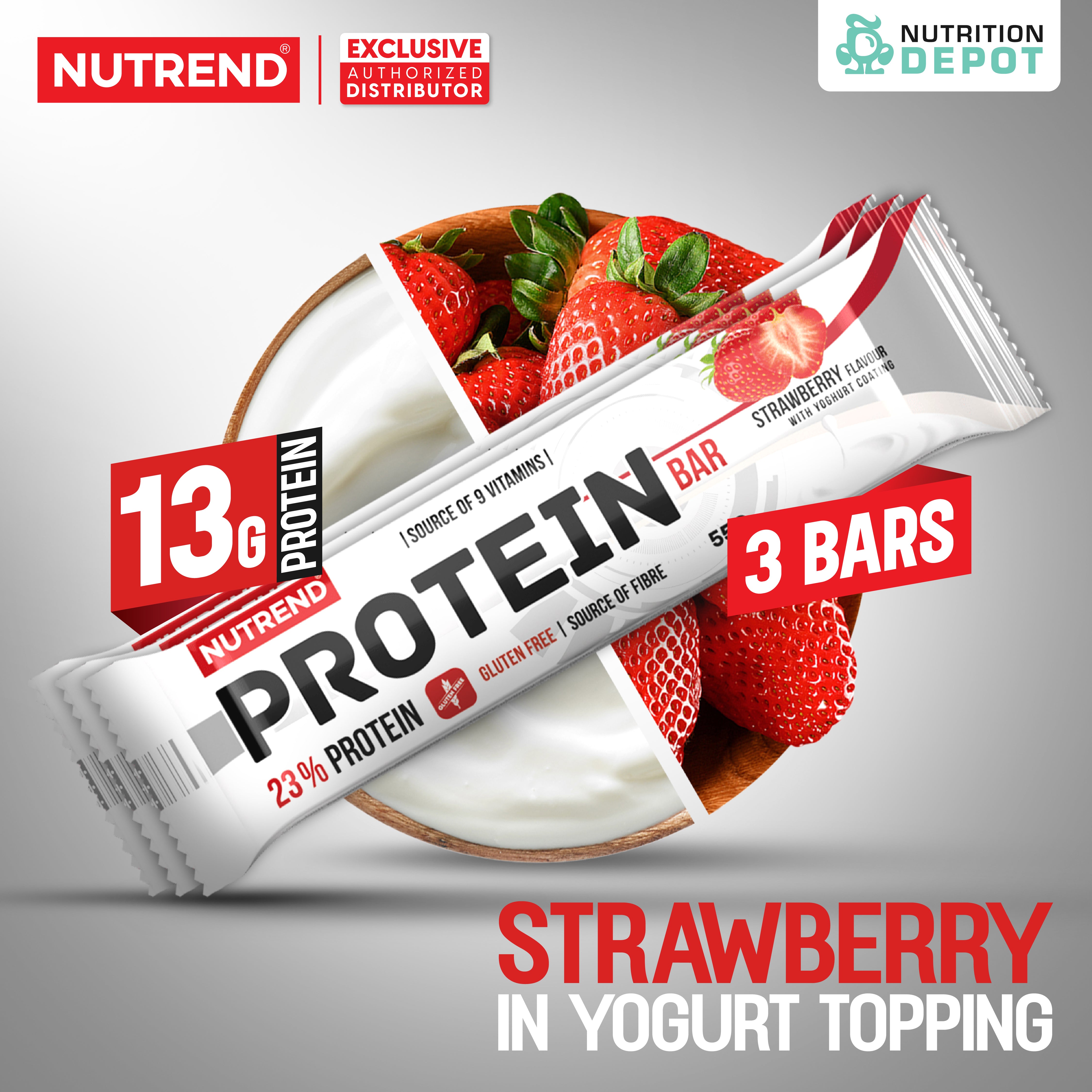 โปรตีนบาร์ Nutrend Protein Bar - Strawberry in Yogurt Topping (3 Bars)