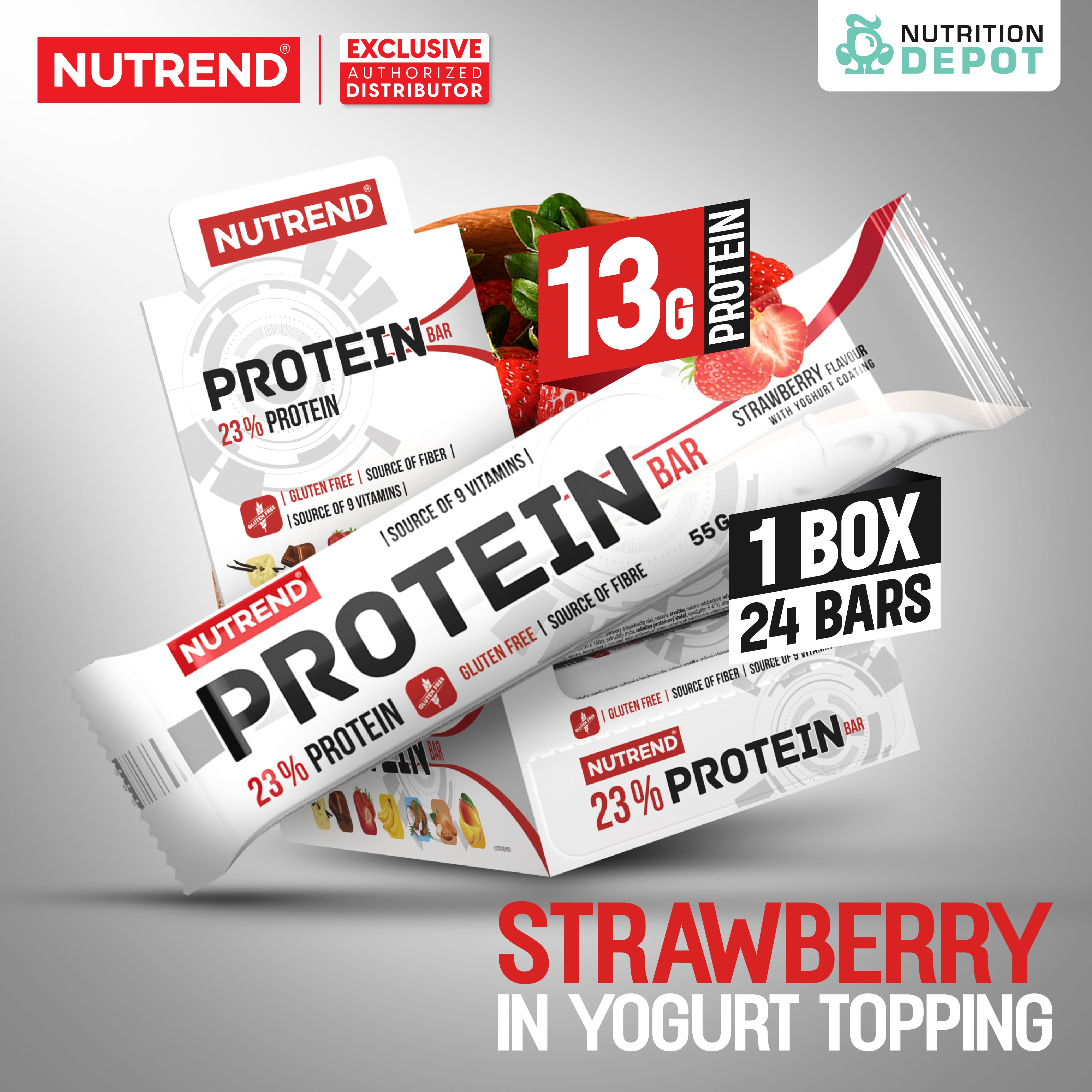 โปรตีนบาร์ Nutrend Protein Bar - Strawberry in Yogurt Topping (1 Box / 24 Bars)