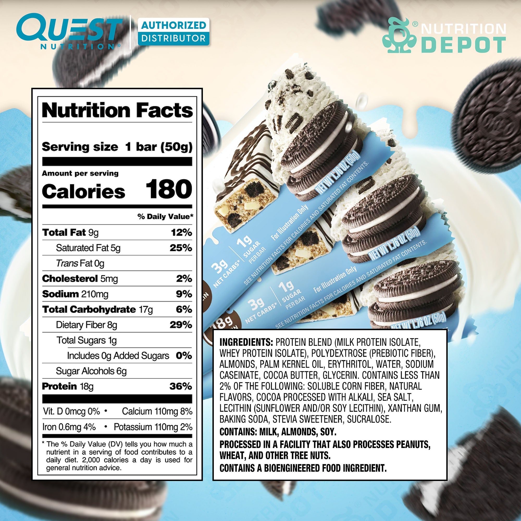 (BBF20 Feb/26) โปรตีนบาร์ Quest Protein Bar - Dipped Cookie n Cream 3 Bars