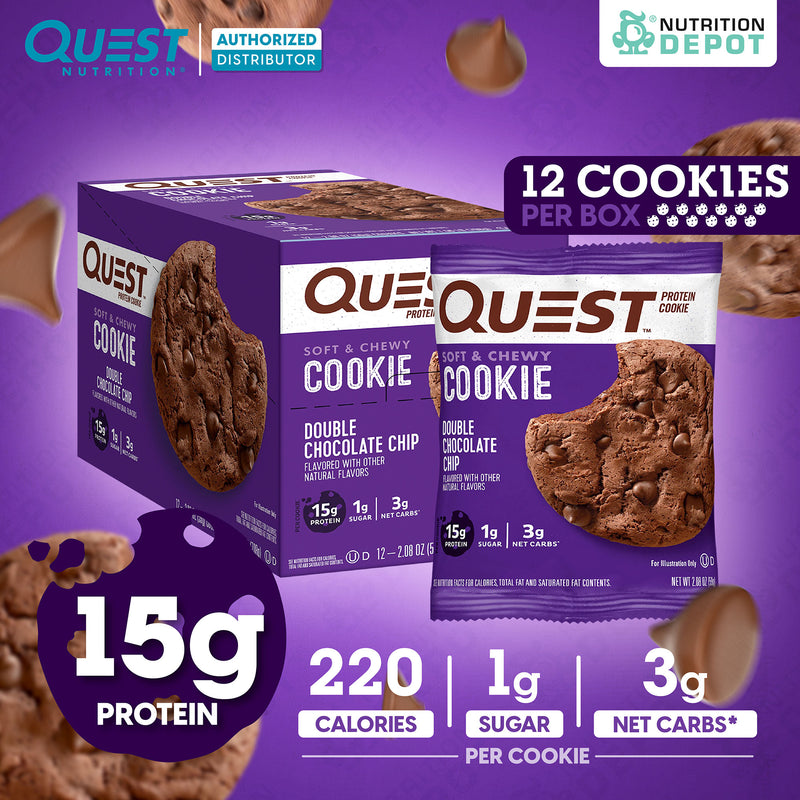 โปรตีนคุกกี้ Quest Protein Cookie Double Chocolate Chip 1 Box (12 Pieces)