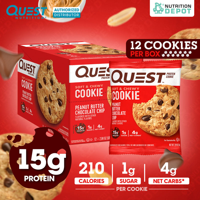 โปรตีนคุกกี้ Quest Protein Cookie Peanut Butter Chocolate Chip 1 Box (12 Pieces)