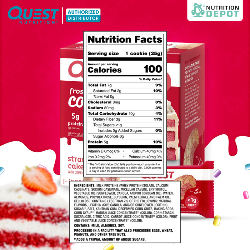Quest Protein Frosted Cookie Strawberry Cake - 1 Box (8 Pieces)