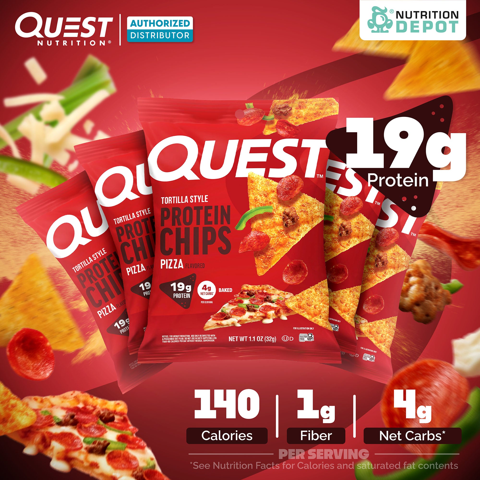Quest Protein Chips Tortilla Style - Pizza (5 Bag) ขนมโปรตีนอบกรอบ
