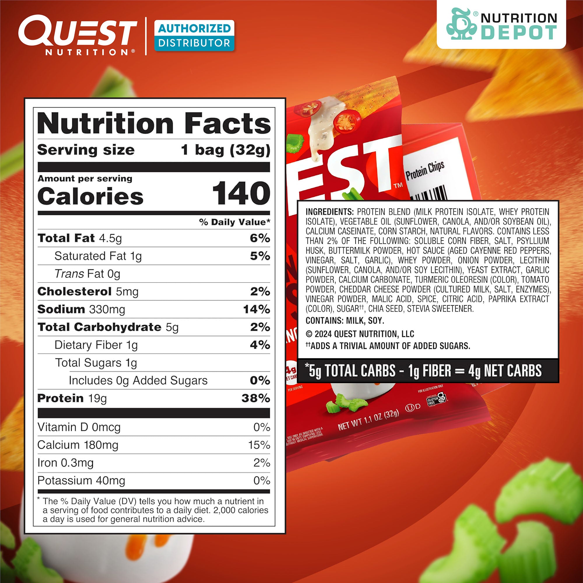 Quest Protein Chips Tortilla Style - Buffalo Ranch 1 Box (8 Bag) ขนมโปรตีนอบกรอบ