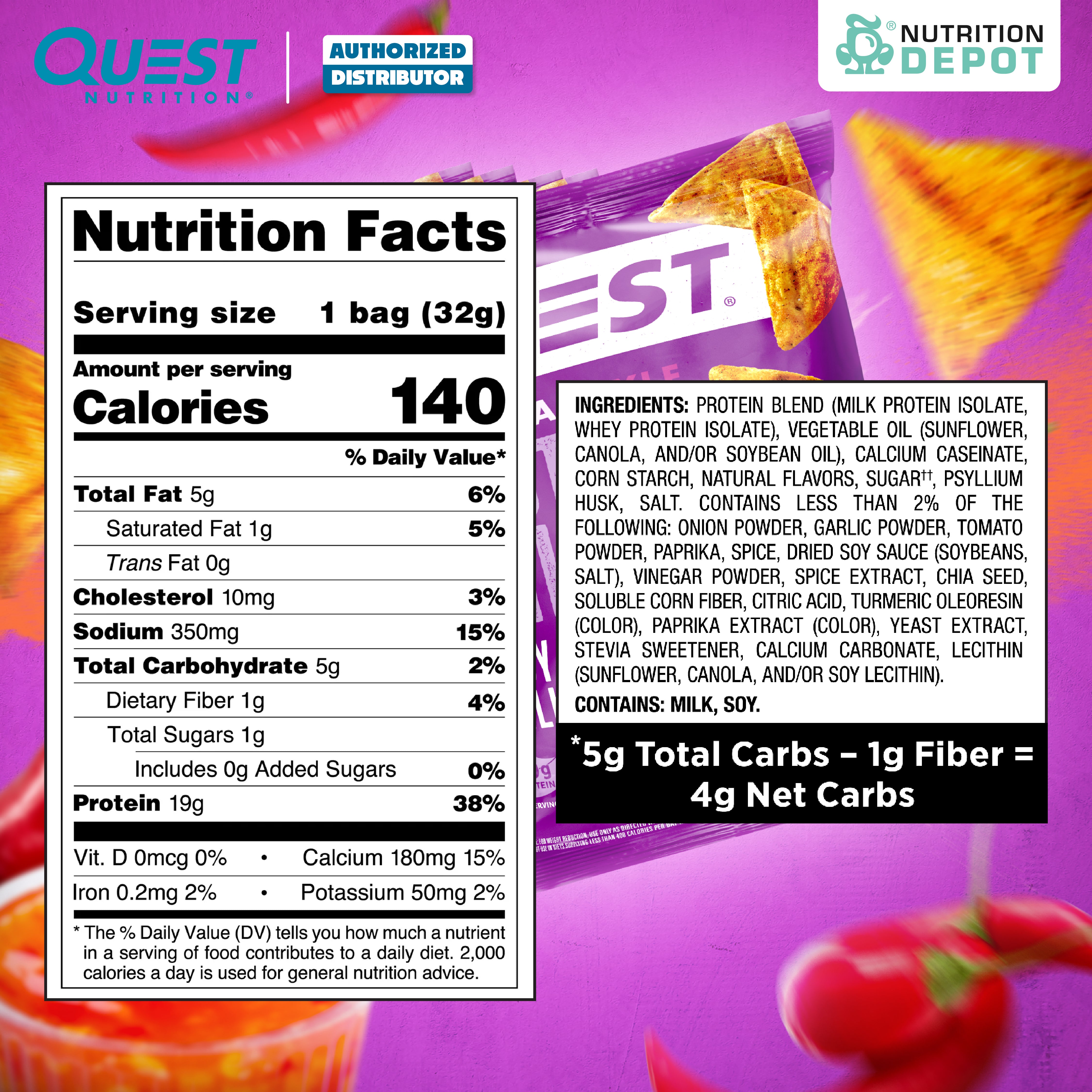 Quest Protein Chips Tortilla Style - Spicy Sweet Chili 1 Box (8 Bag) ขนมโปรตีนอบกรอบ