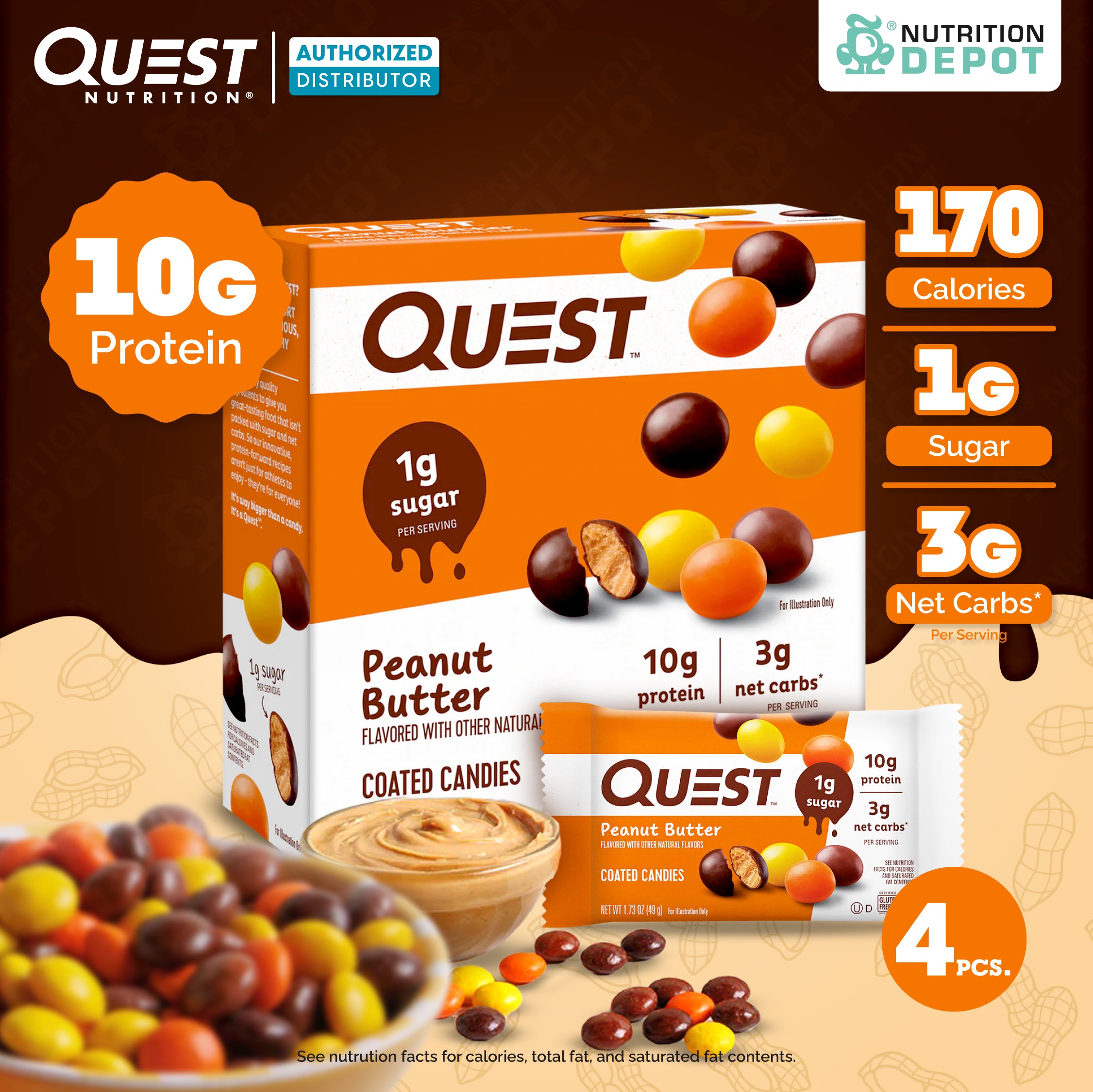 Quest Coated Candies Peanut Butter 49g ( 1 Box / 4 pcs.)