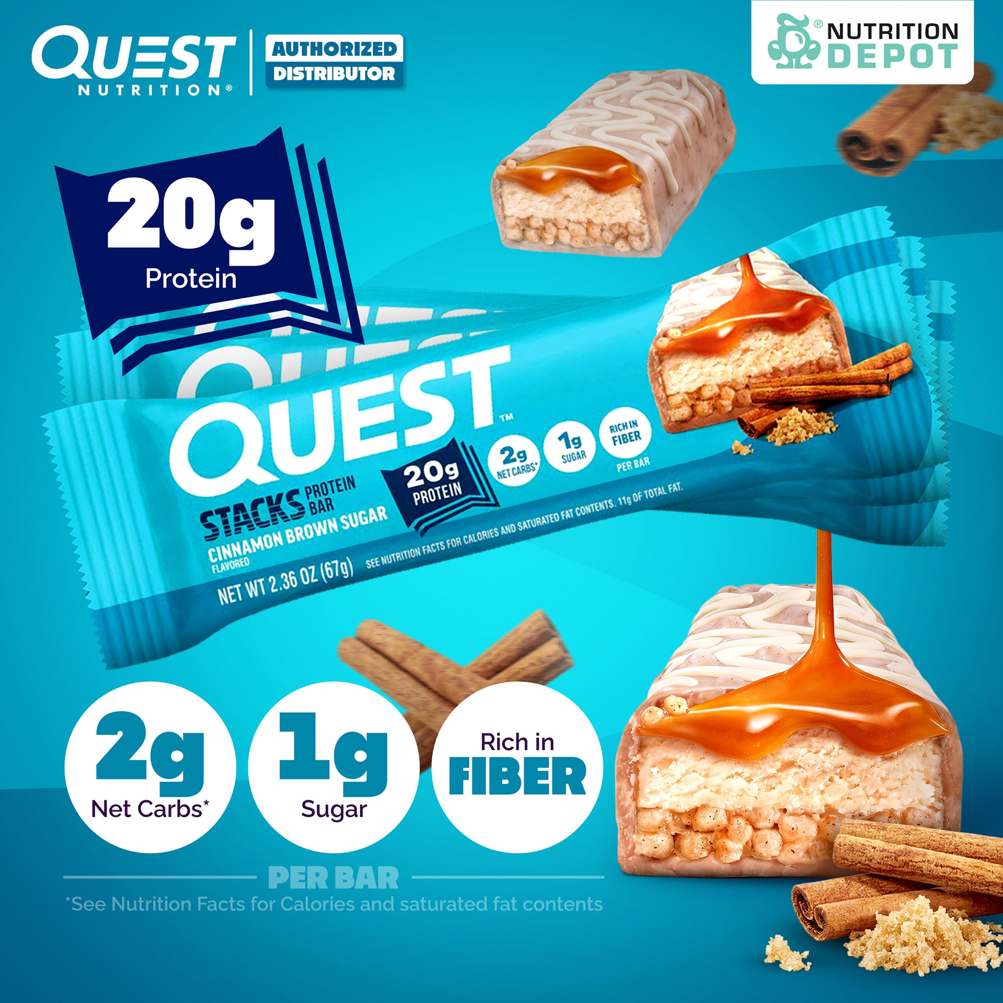 Quest Stacks Protein Bar Cinnamon Brown Sugar 3 Bars