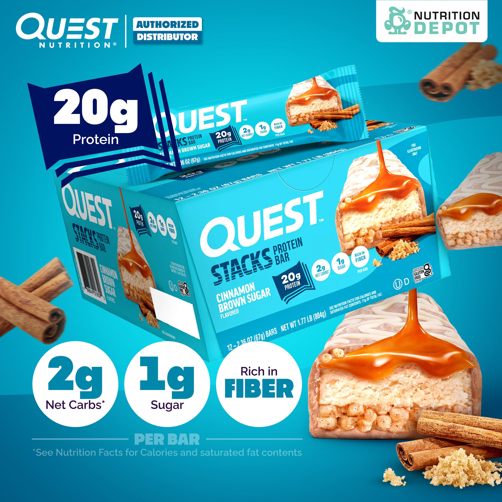 Quest Stacks Protein Bar Cinnamon Brown Sugar 1 Box (12 Bars)