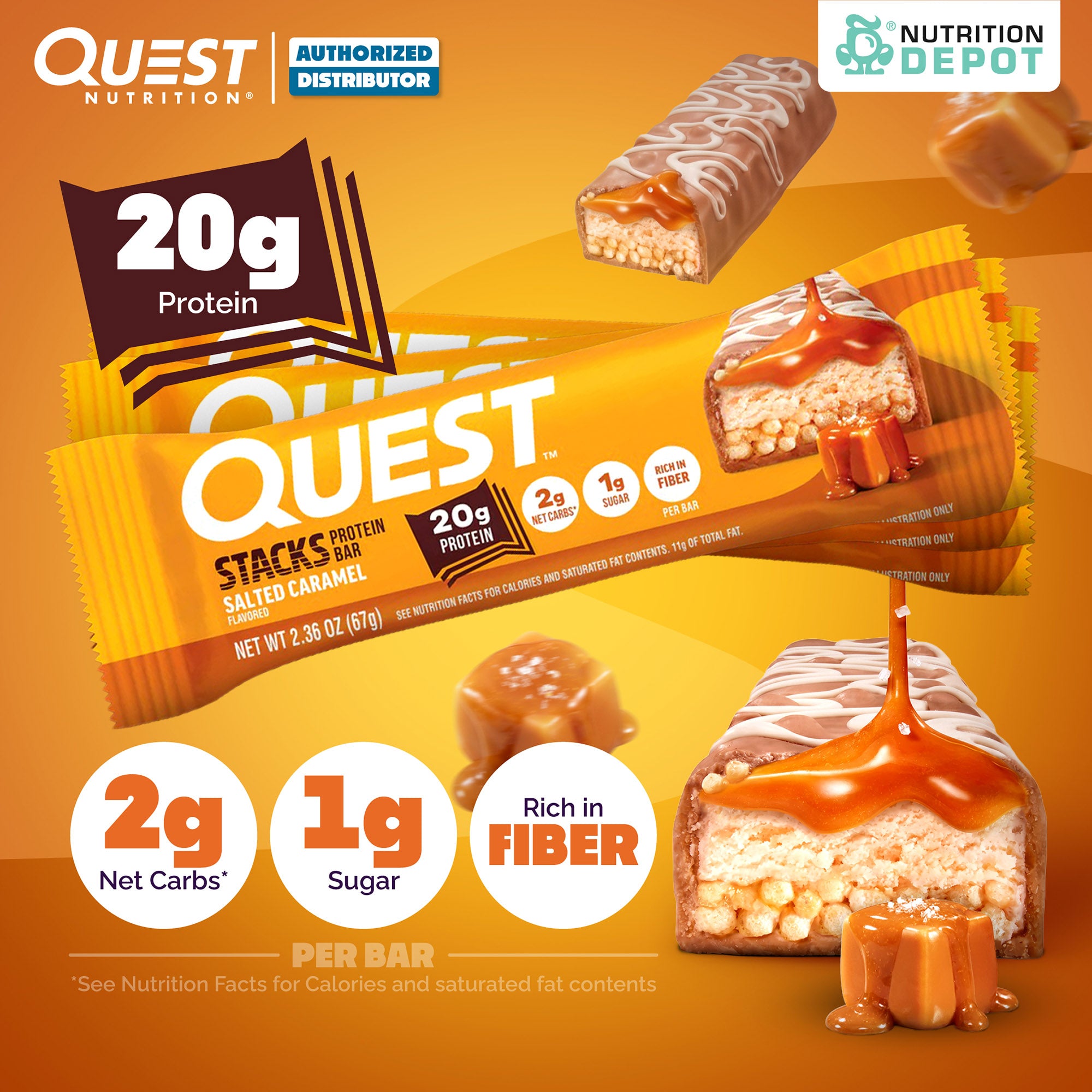 Quest Stacks Protein Bar Salted Caramel 3 Bars