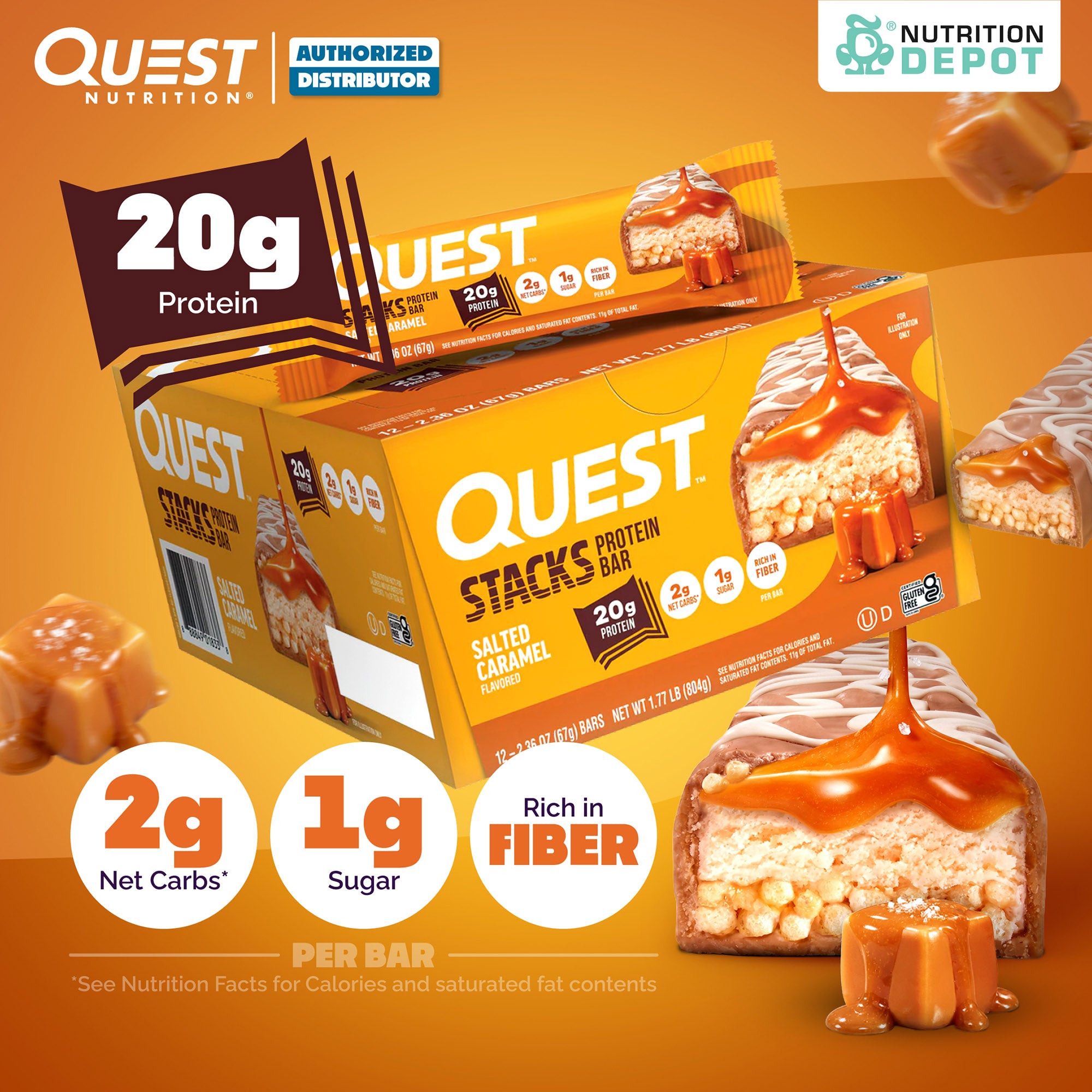 Quest Stacks Protein Bar Salted Caramel 1 Box (12 Bars)