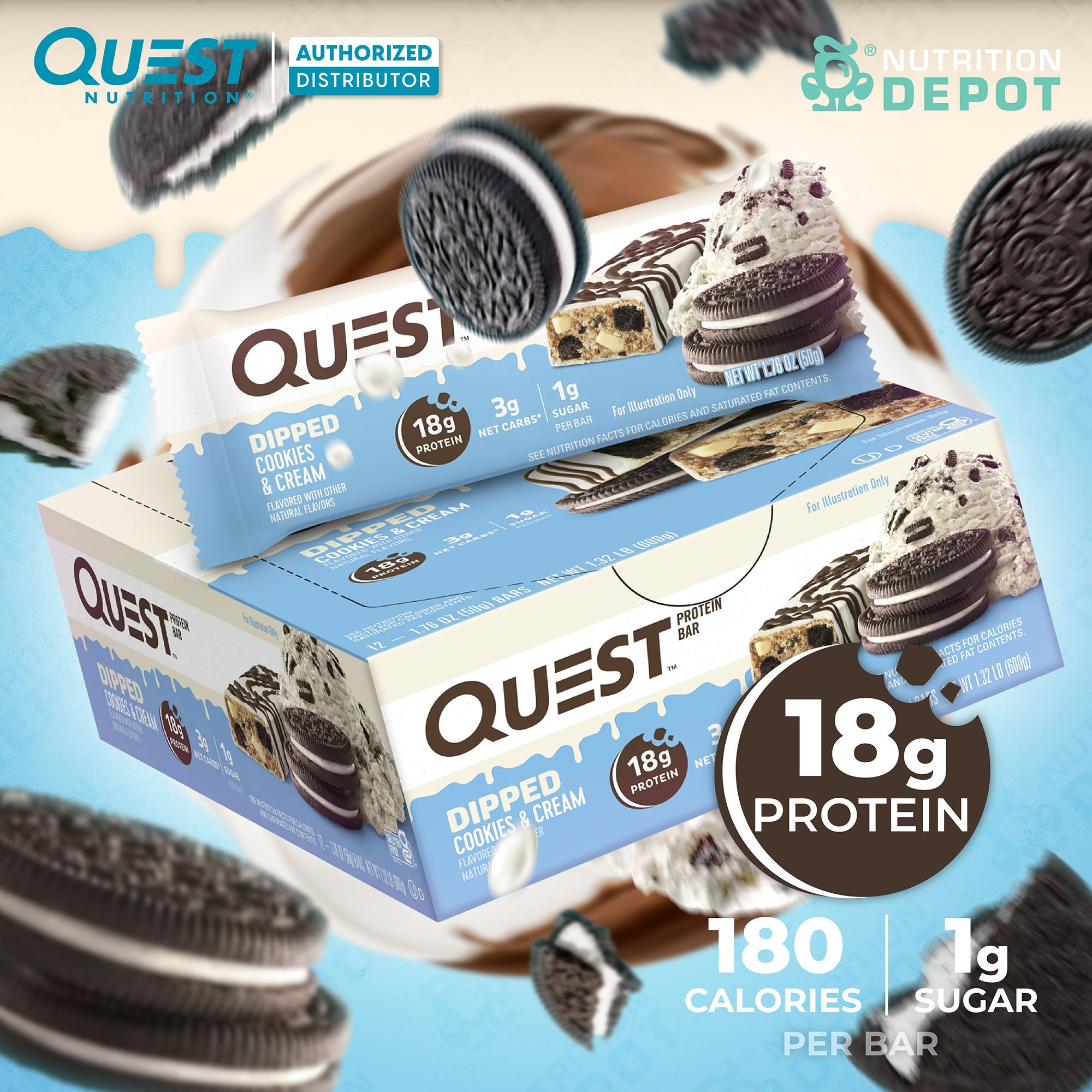 (BBF20 Feb/26) Quest Protein Bar - Dipped Cookie n Cream 1 Box (12 Bars)