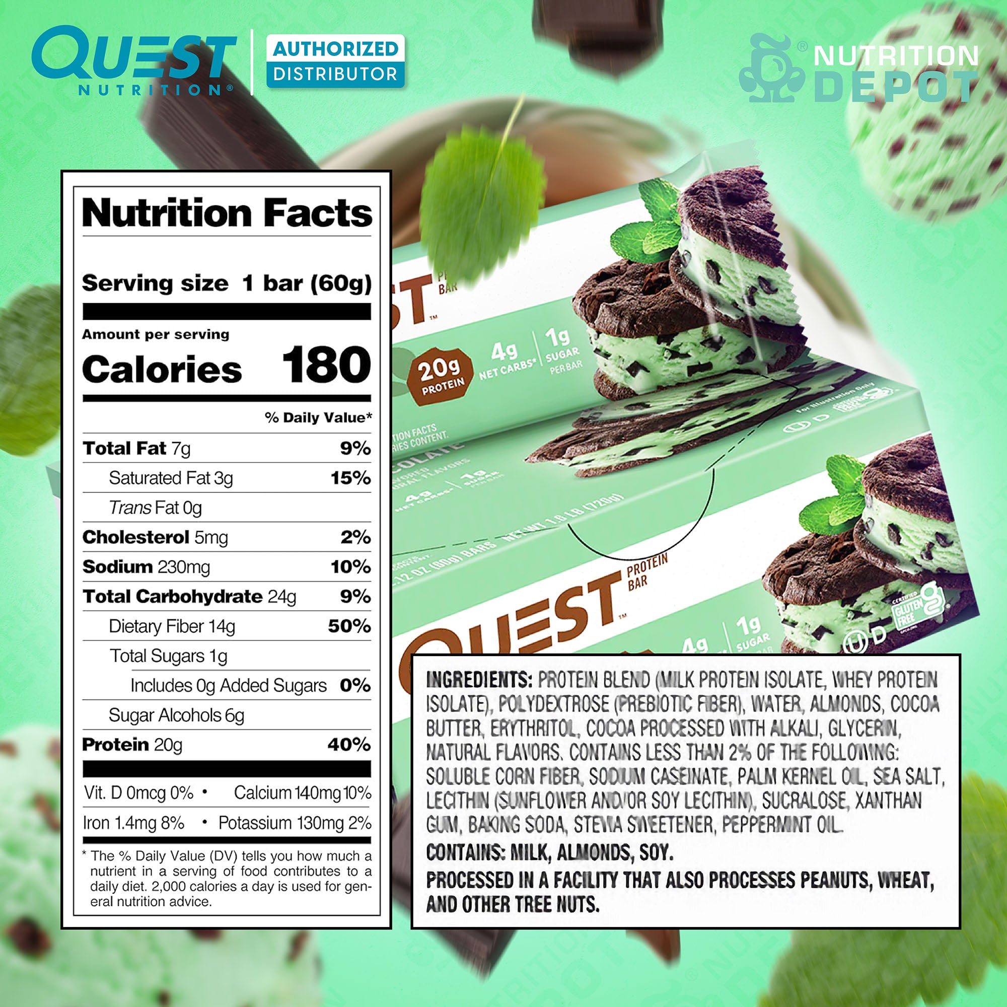 Quest Protein Bar - Mint Chocolate Chunk 1 Box (12 Bars)