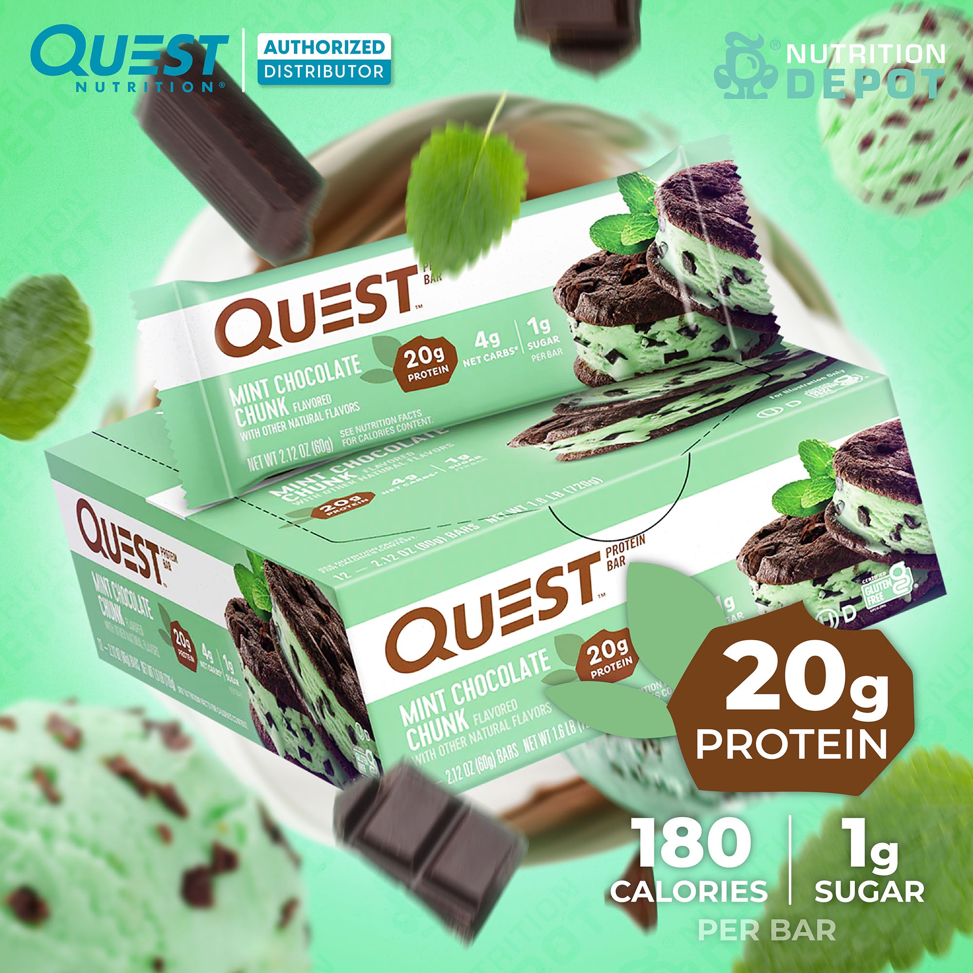 Quest Protein Bar - Mint Chocolate Chunk 1 Box (12 Bars)