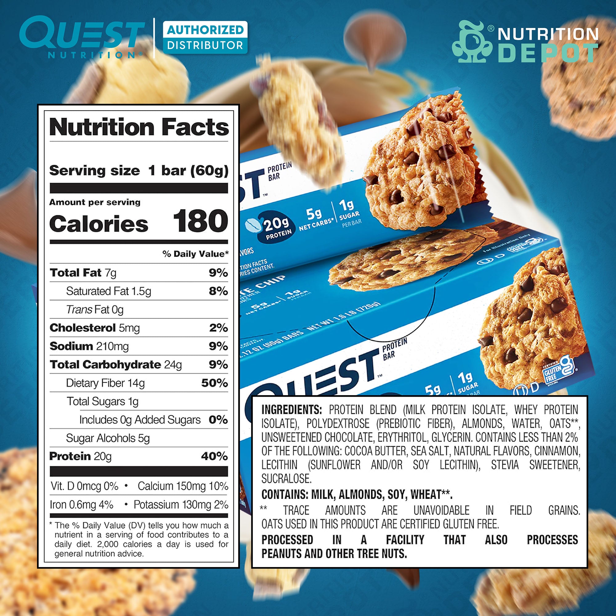 Quest Protein Bar - Oatmeal Chocolate Chip 1 Box (12 Bars)