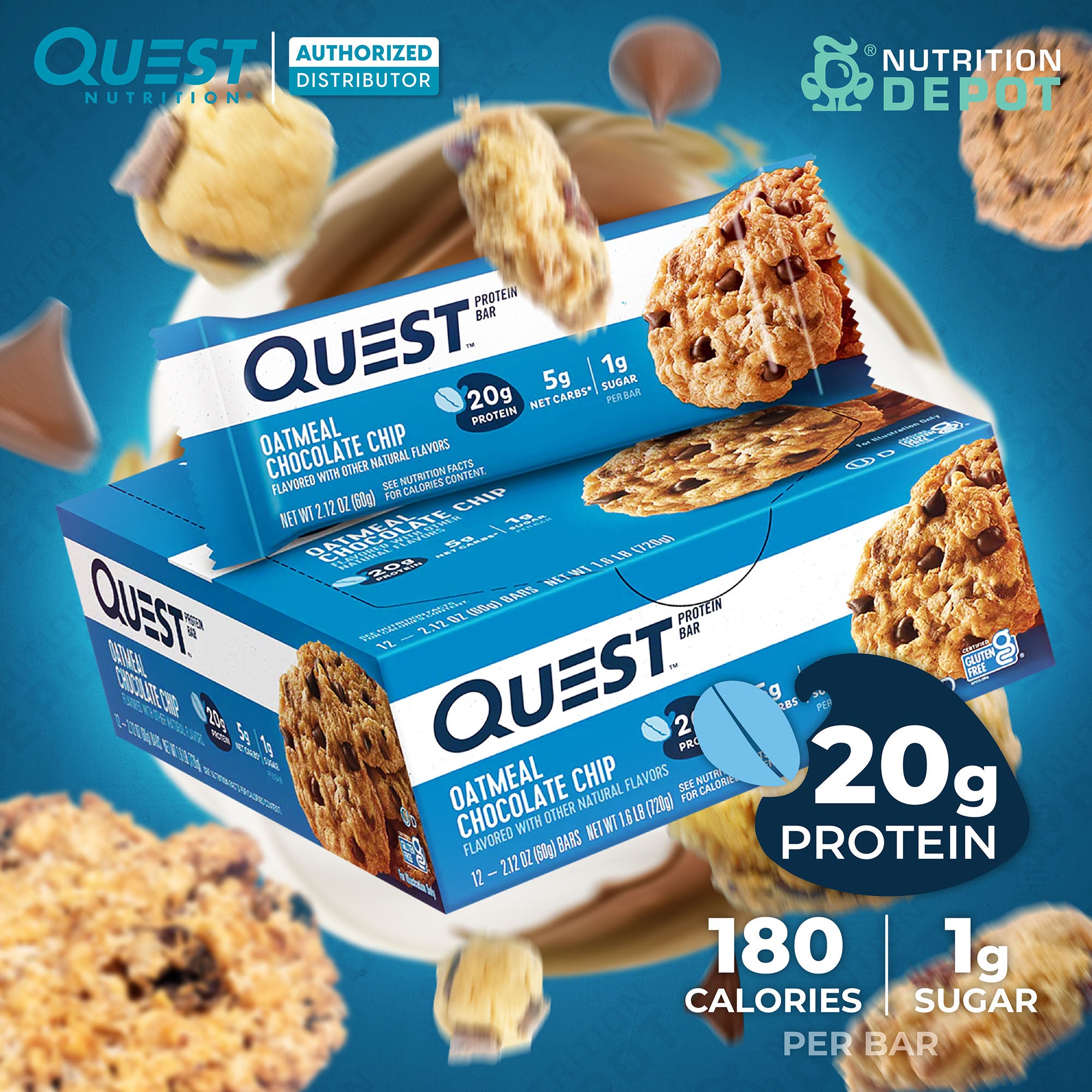 Quest Protein Bar - Oatmeal Chocolate Chip 1 Box (12 Bars)