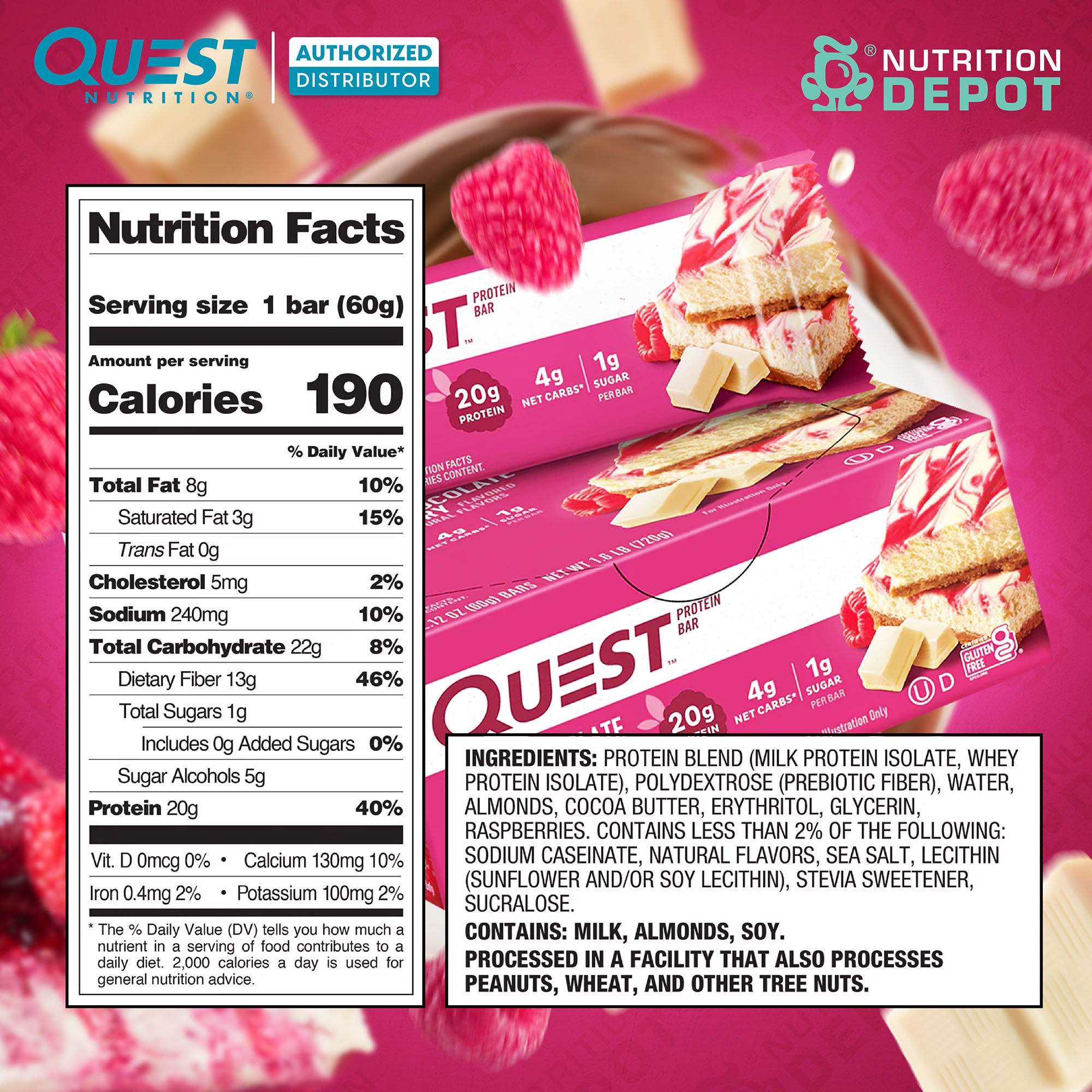 Quest Protein Bar - White Chocolate Raspberry 1 Box (12 Bars)