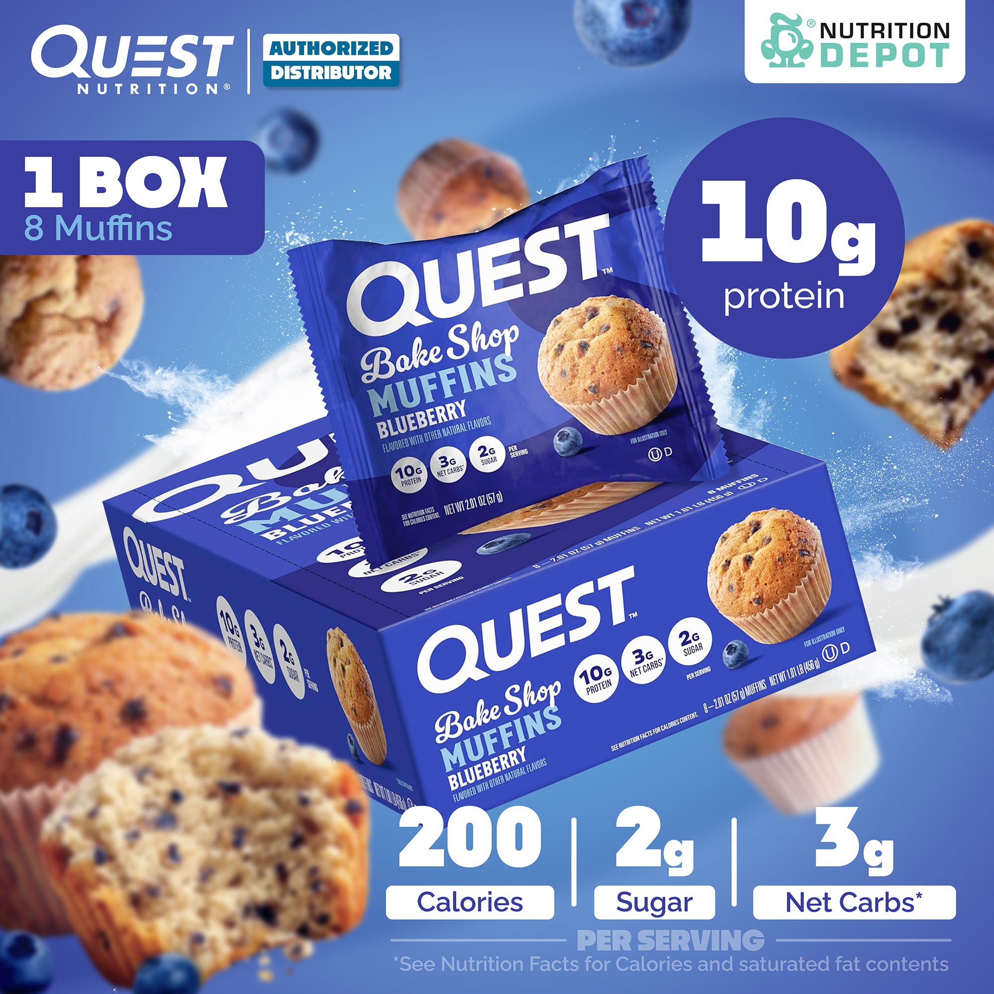 ( BBF 29/NOV/25 ) Quest Protein Bake Shop - Muffins Blueberry 1 Box (8 Muffins)