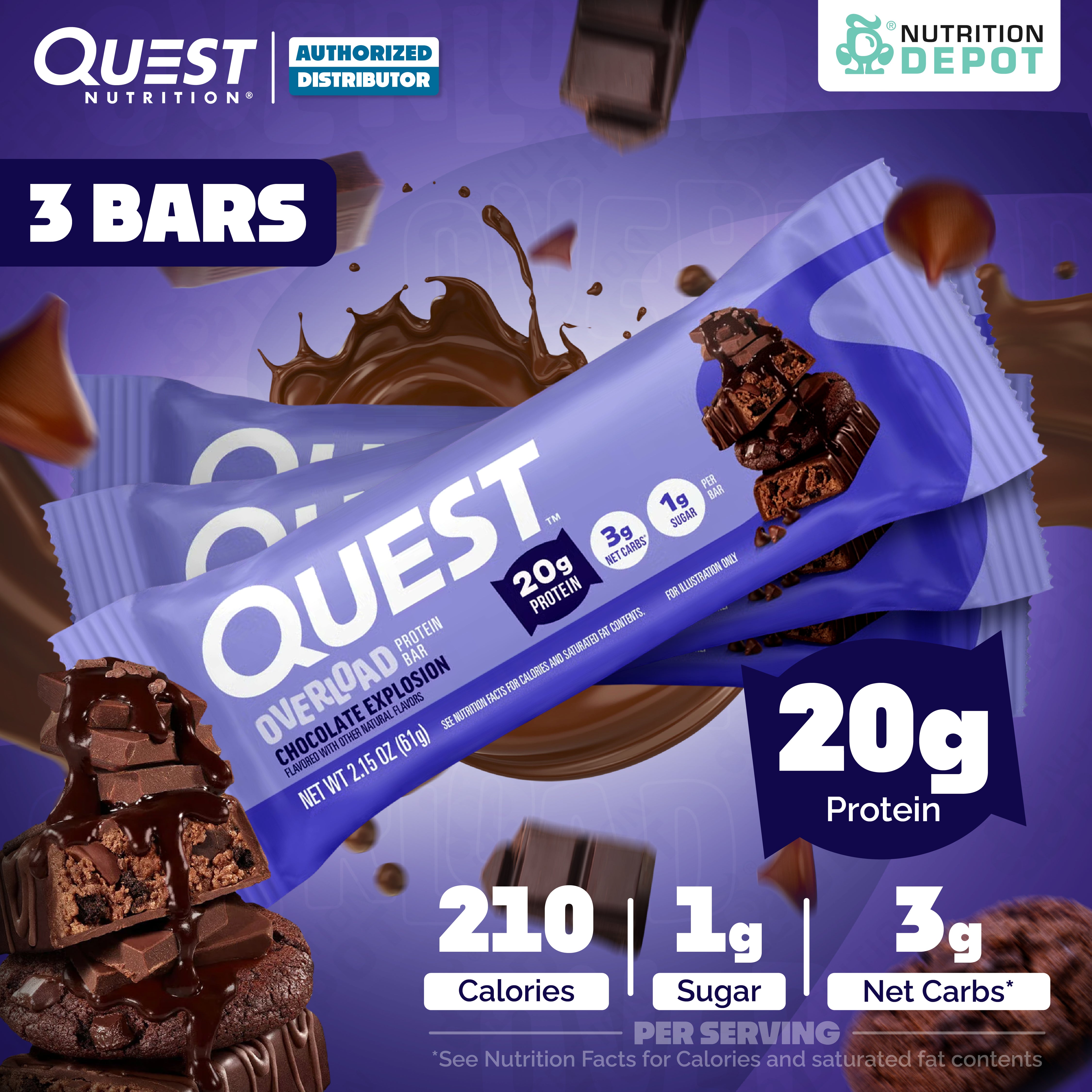 โปรตีนบาร์ Quest Protein Bar - Overload Chocolate Explosion 3 Bars