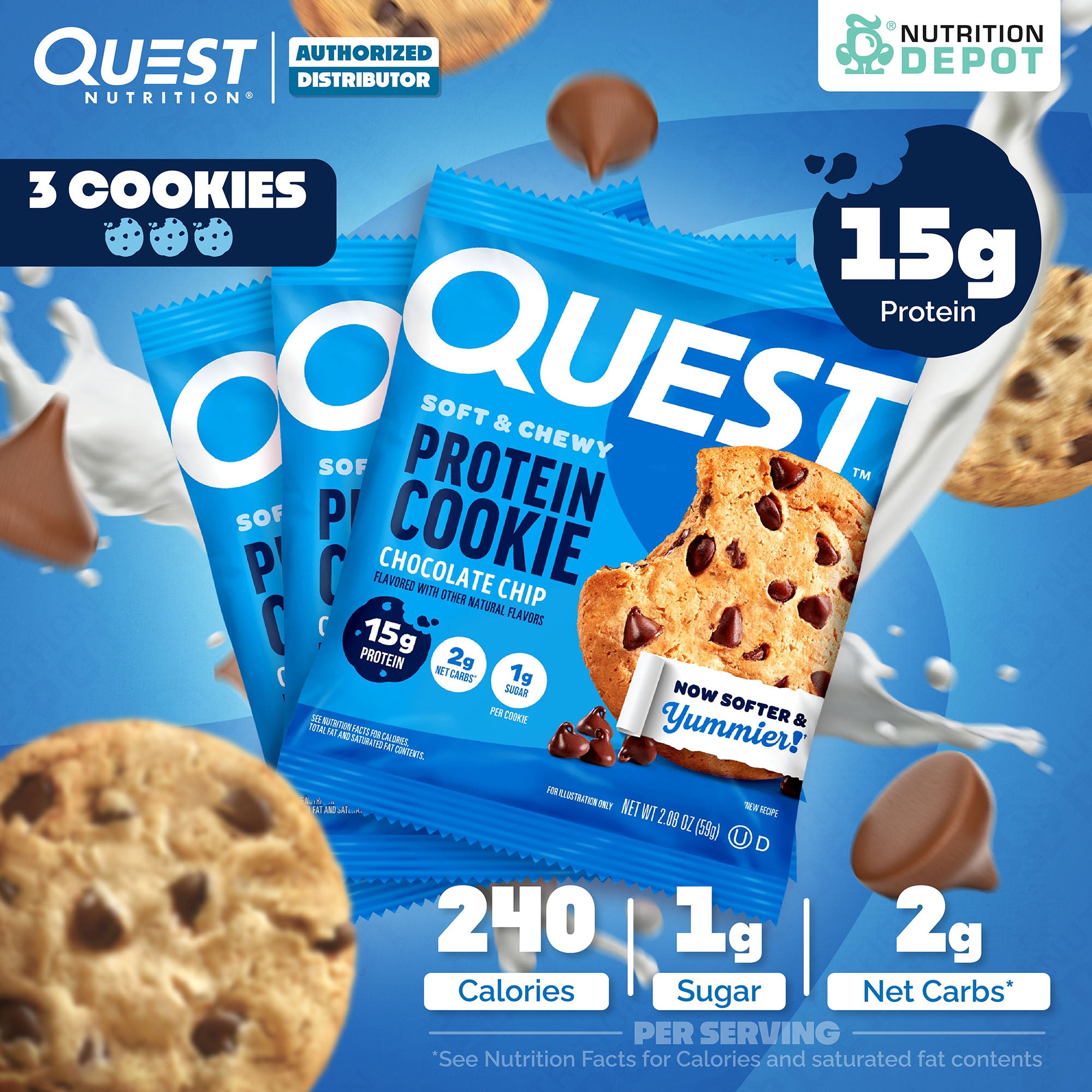 (BBF22/10/25) โปรตีนคุกกี้ Quest Protein Cookie Chocolate Chip 3 Pieces