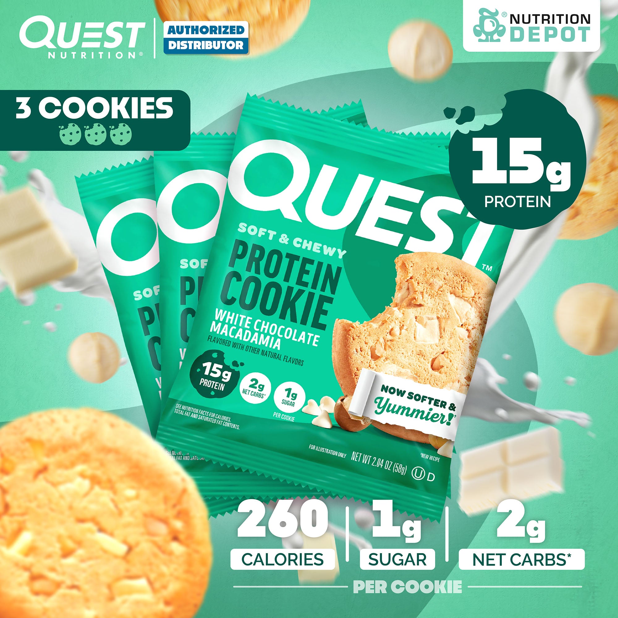 โปรตีนคุกกี้ Quest Protein Cookie White Chocolate Macadamia 3 Pieces
