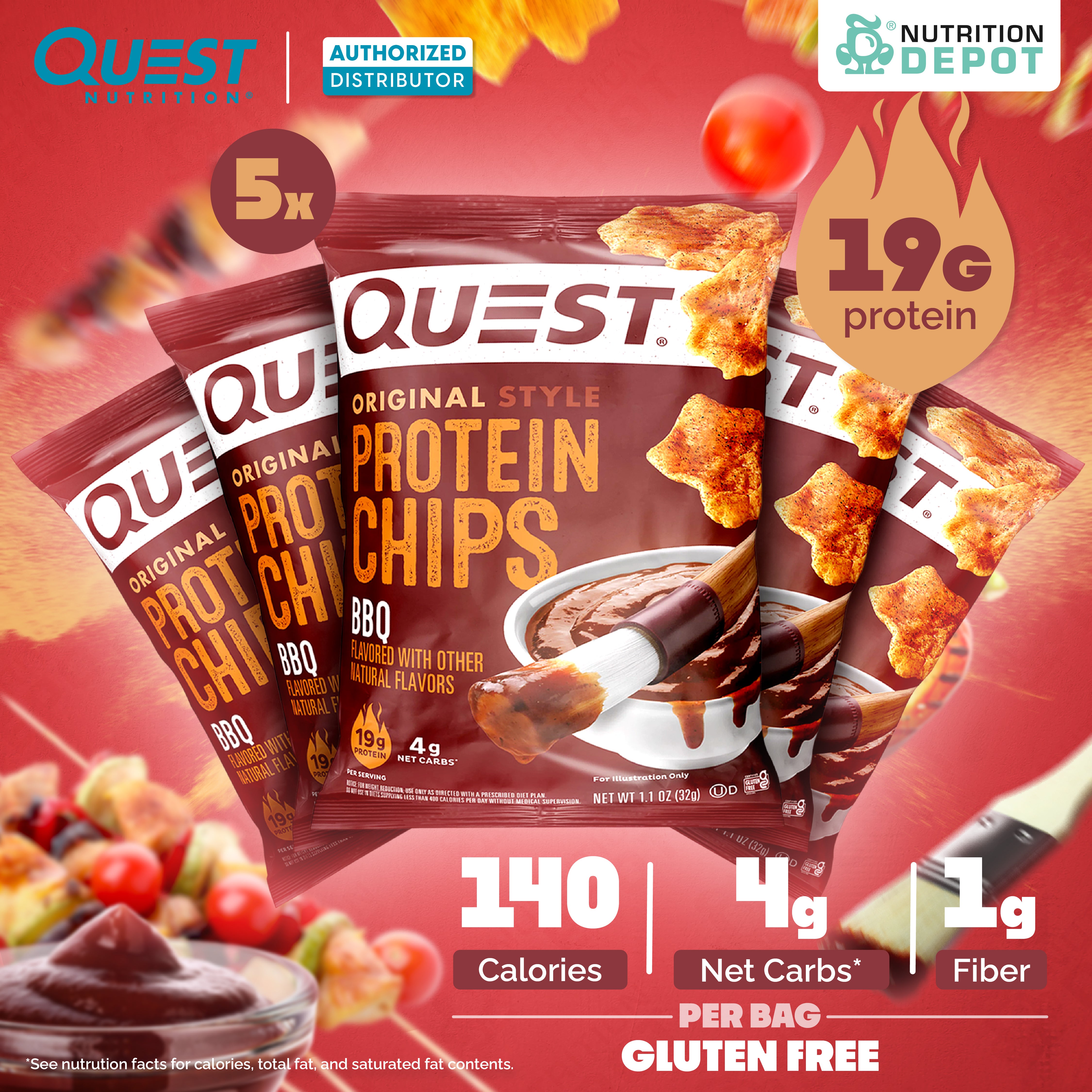Quest Protein Chips Original Style - BBQ (5 Bag) ขนมโปรตีนอบกรอบ