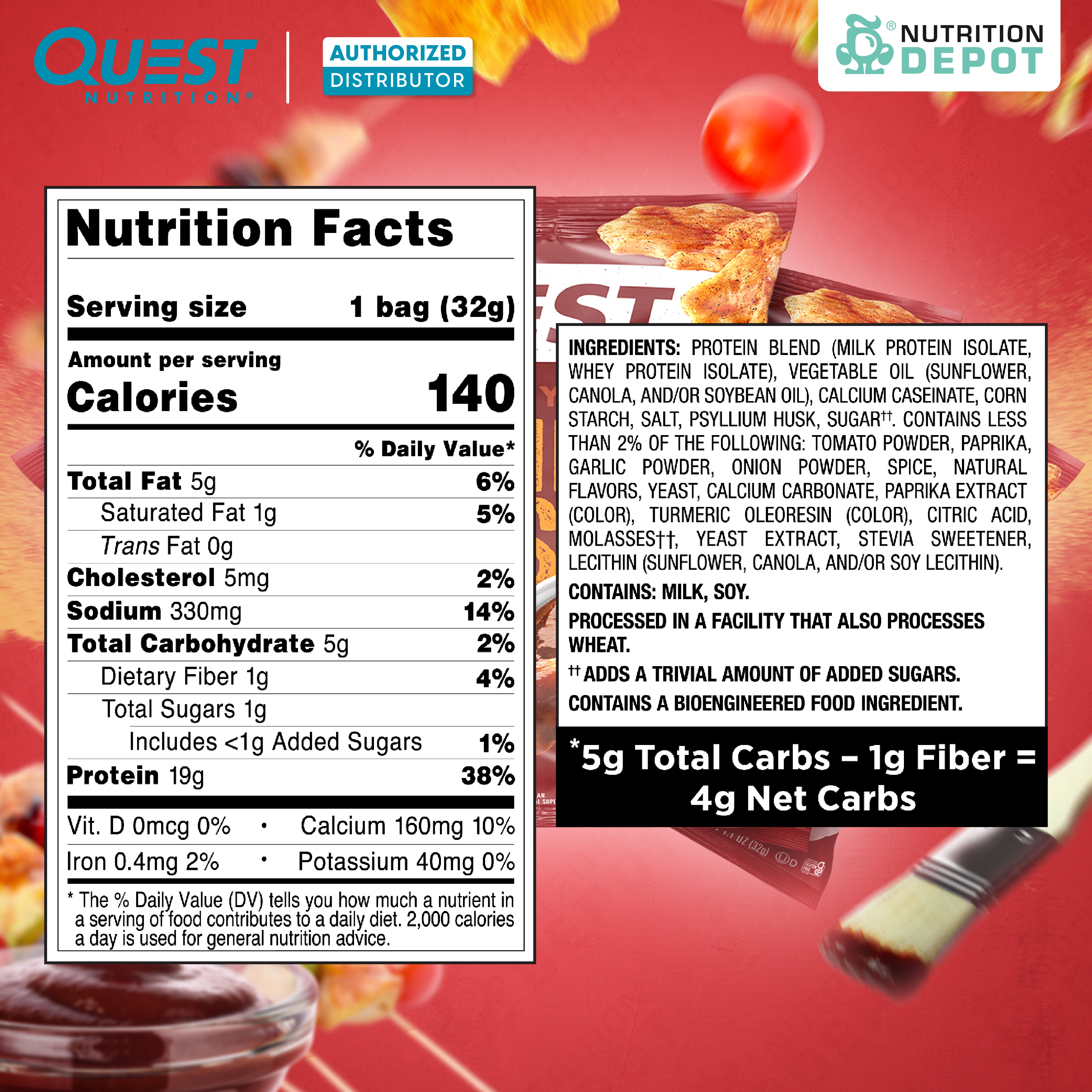 Quest Protein Chips Original Style - BBQ (5 Bag) ขนมโปรตีนอบกรอบ