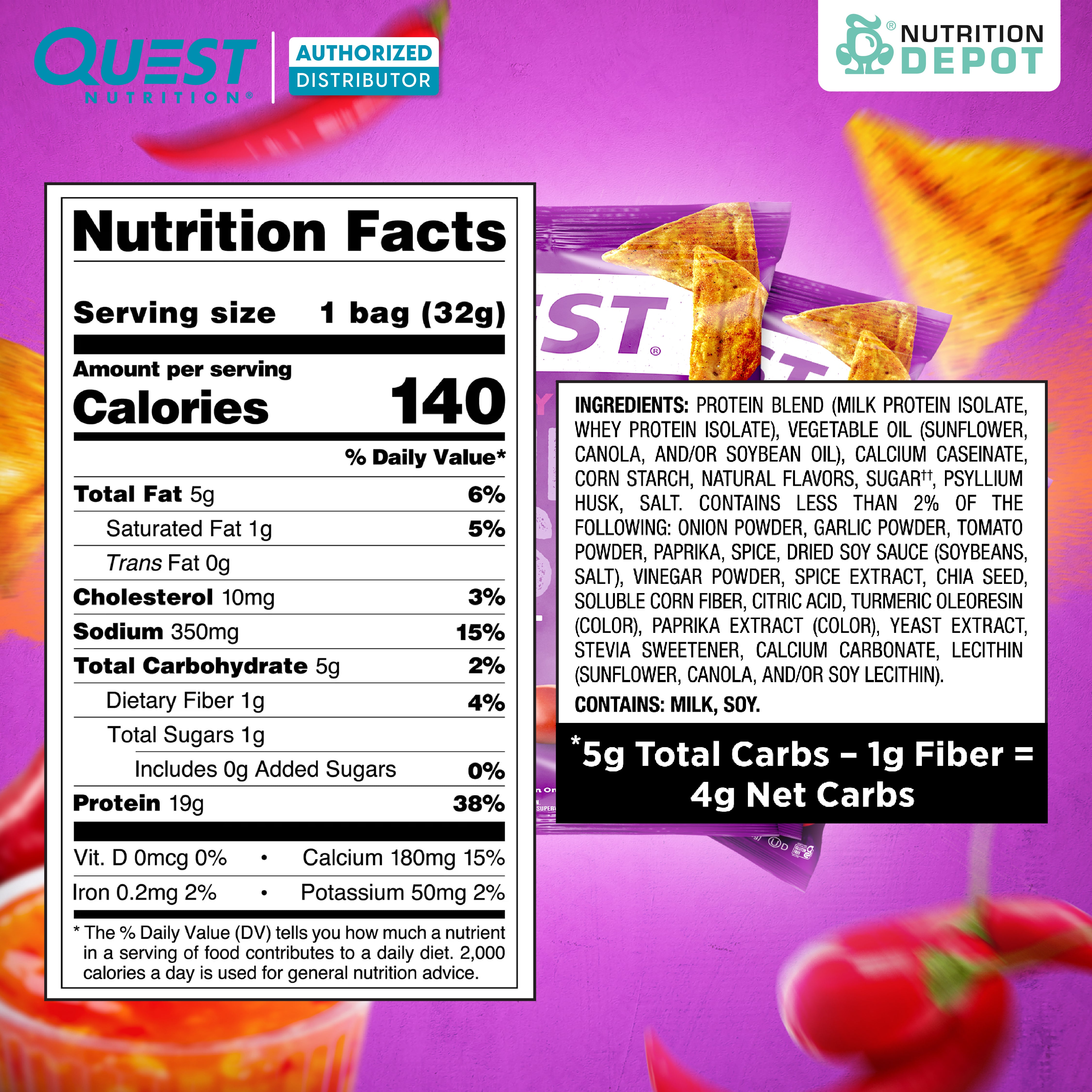 Quest Protein Chips Tortilla Style - Spicy Sweet Chili (5 Bag) ขนมโปรตีนอบกรอบ