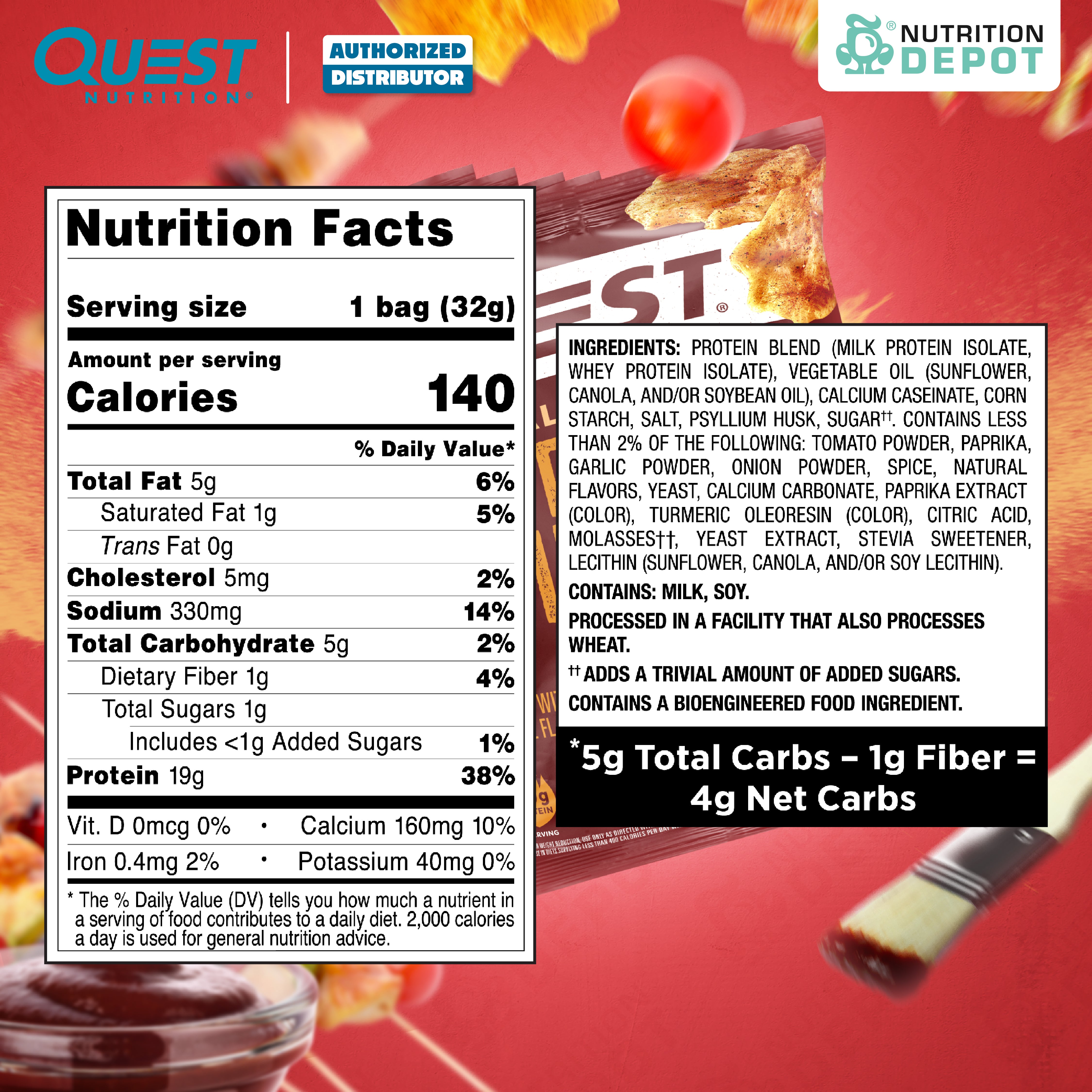 Quest Protein Chips Original Style - BBQ 1 Box (8 Bag) ขนมโปรตีนอบกรอบ