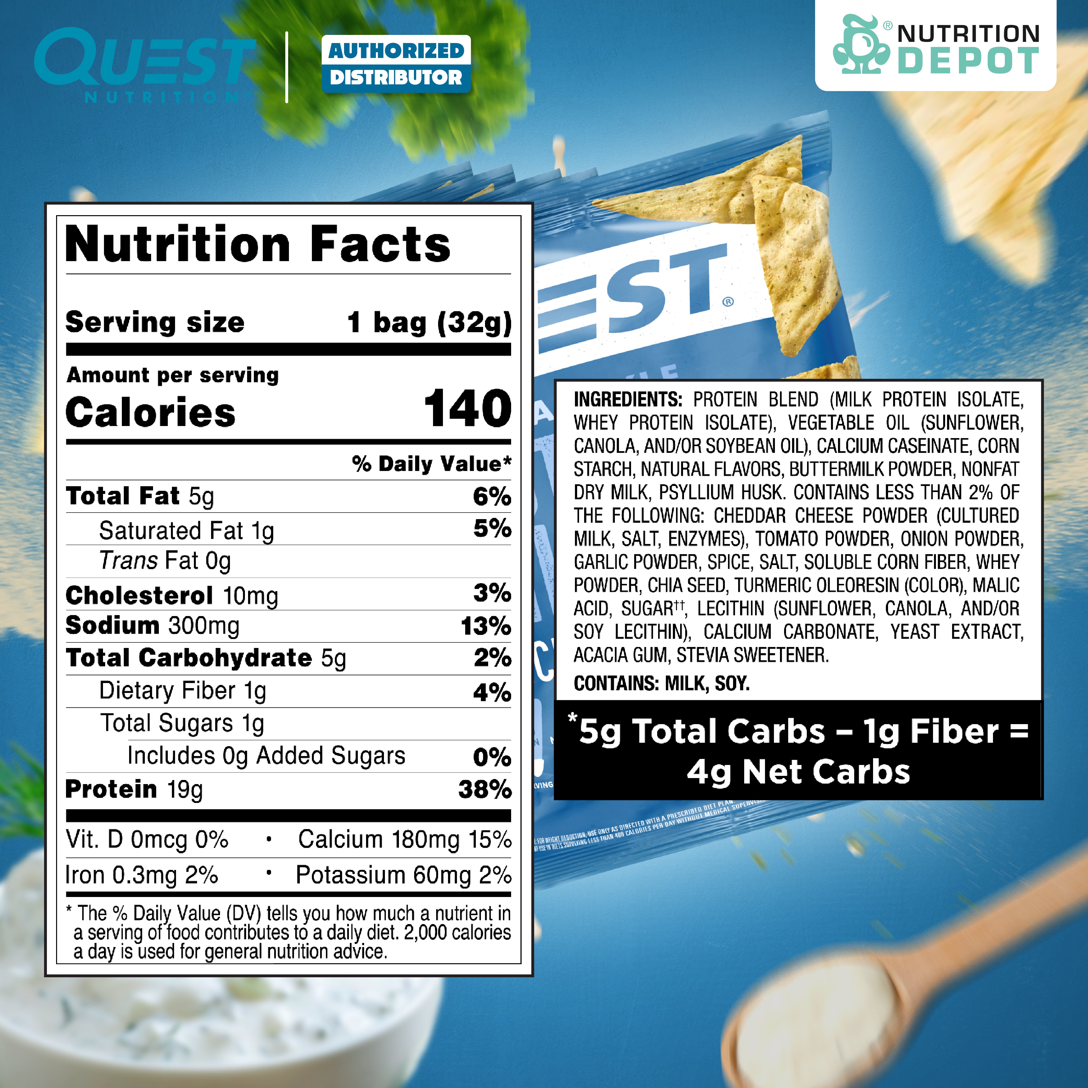 Quest Protein Chips Tortilla Style - Ranch 1 Box (8 Bag) ขนมโปรตีนอบกรอบ
