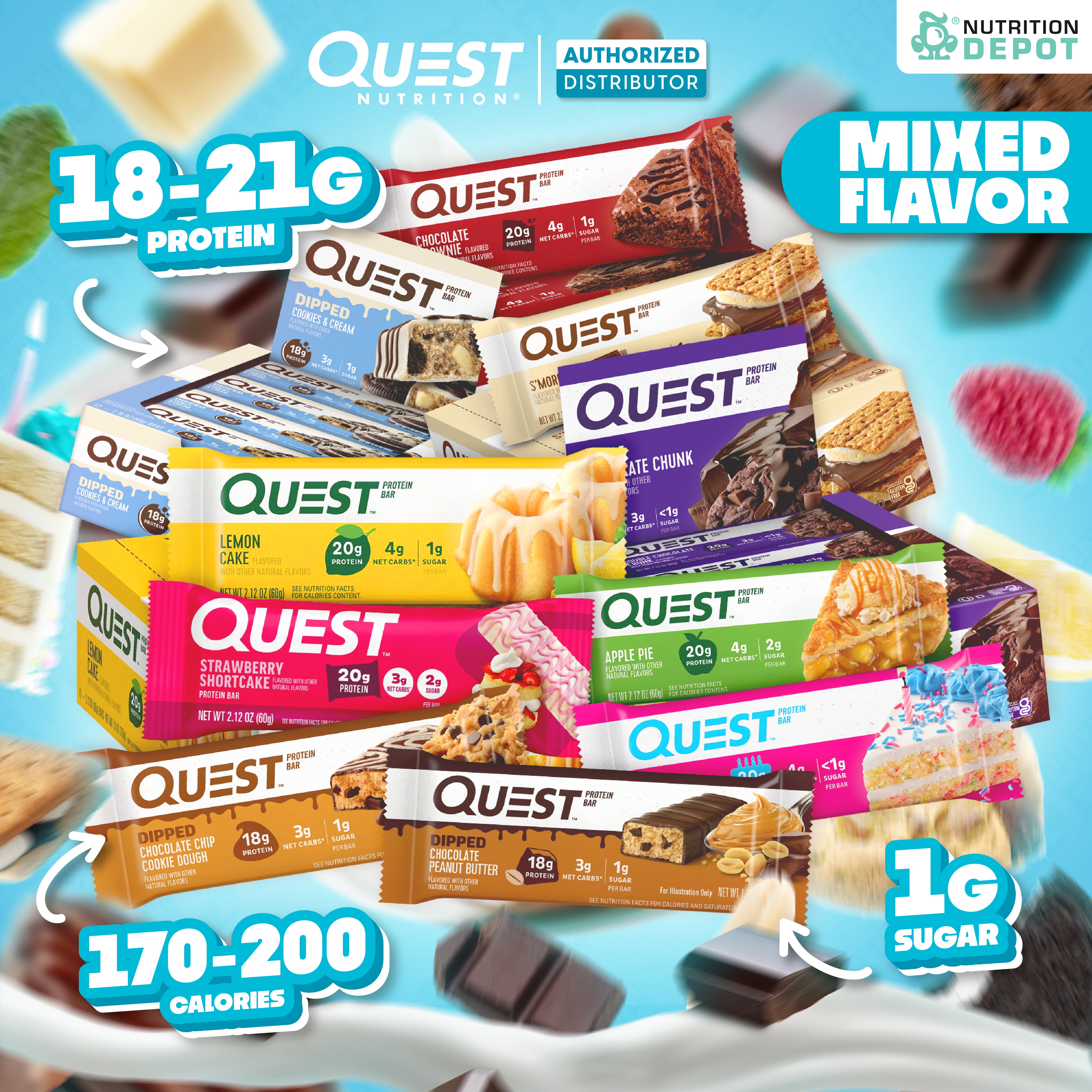 Quest Protein Bar - Mixed Flavor 12 Bars (คละรส 12 แท่ง)