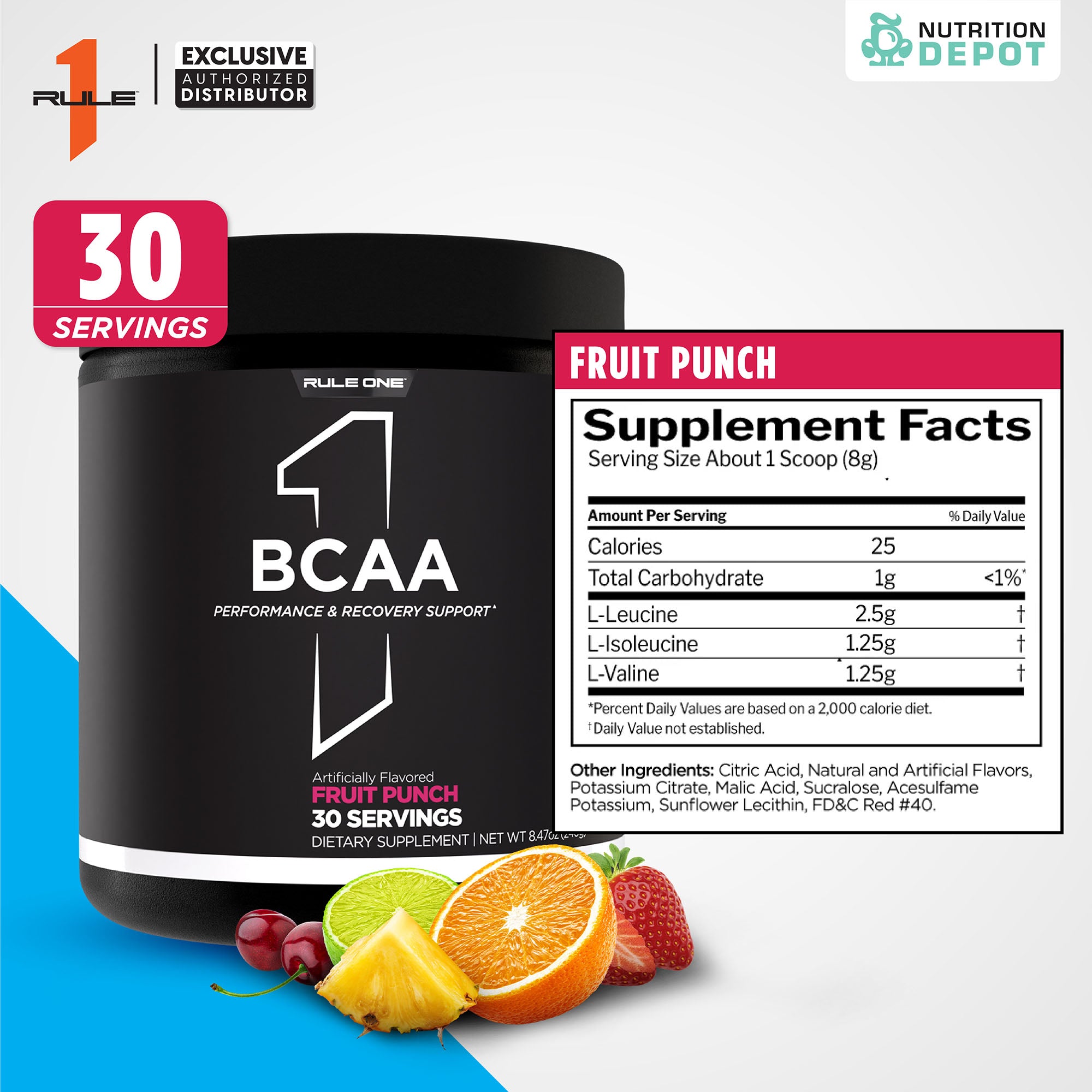 Rule1 Micronized BCAA 30 Servings - Fruit Punch กรดอะมิโนป้องกันการสลายตัวของกล้ามเนื้อ