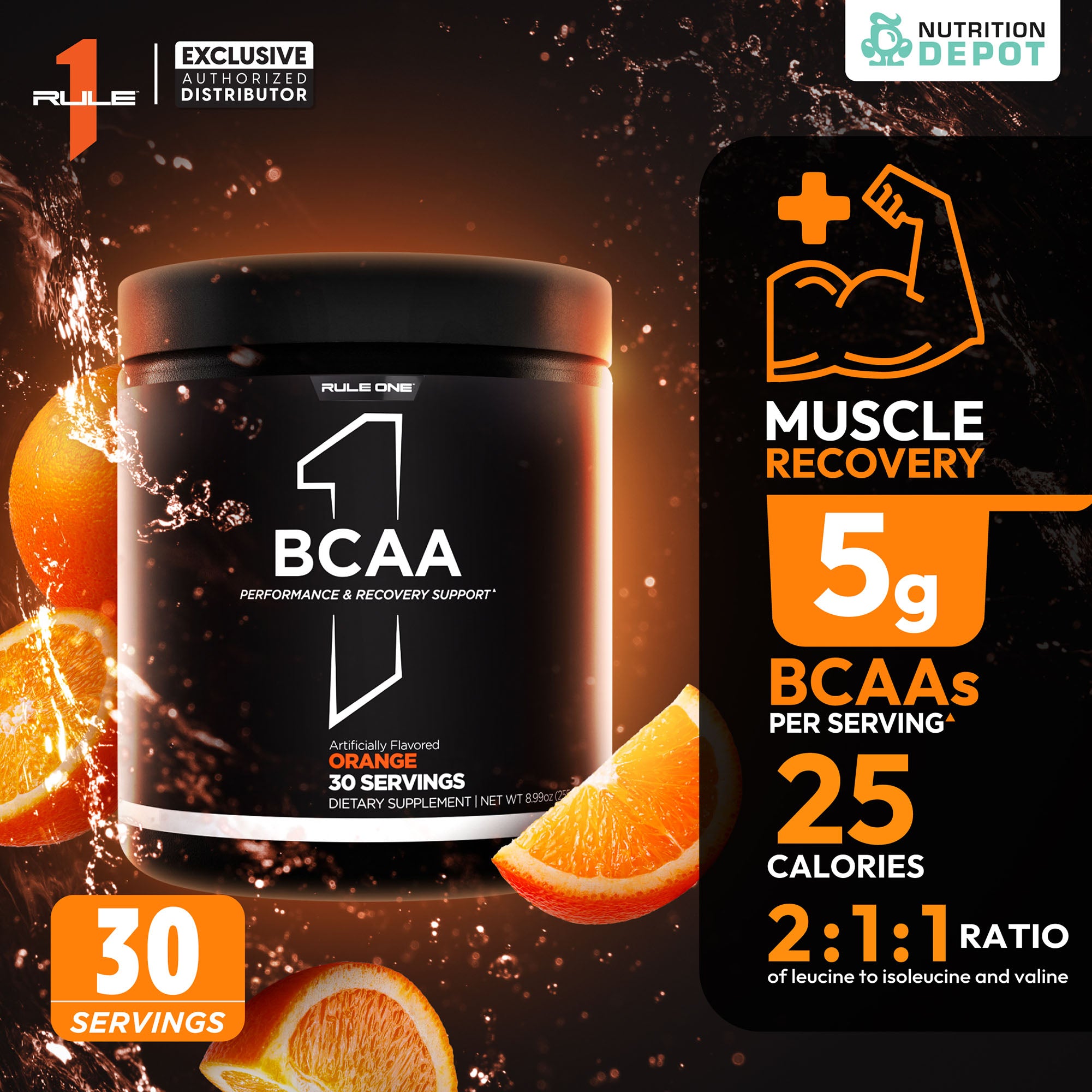 Rule1 Micronized BCAA 30 Servings - Orange กรดอะมิโนป้องกันการสลายตัวของกล้ามเนื้อ