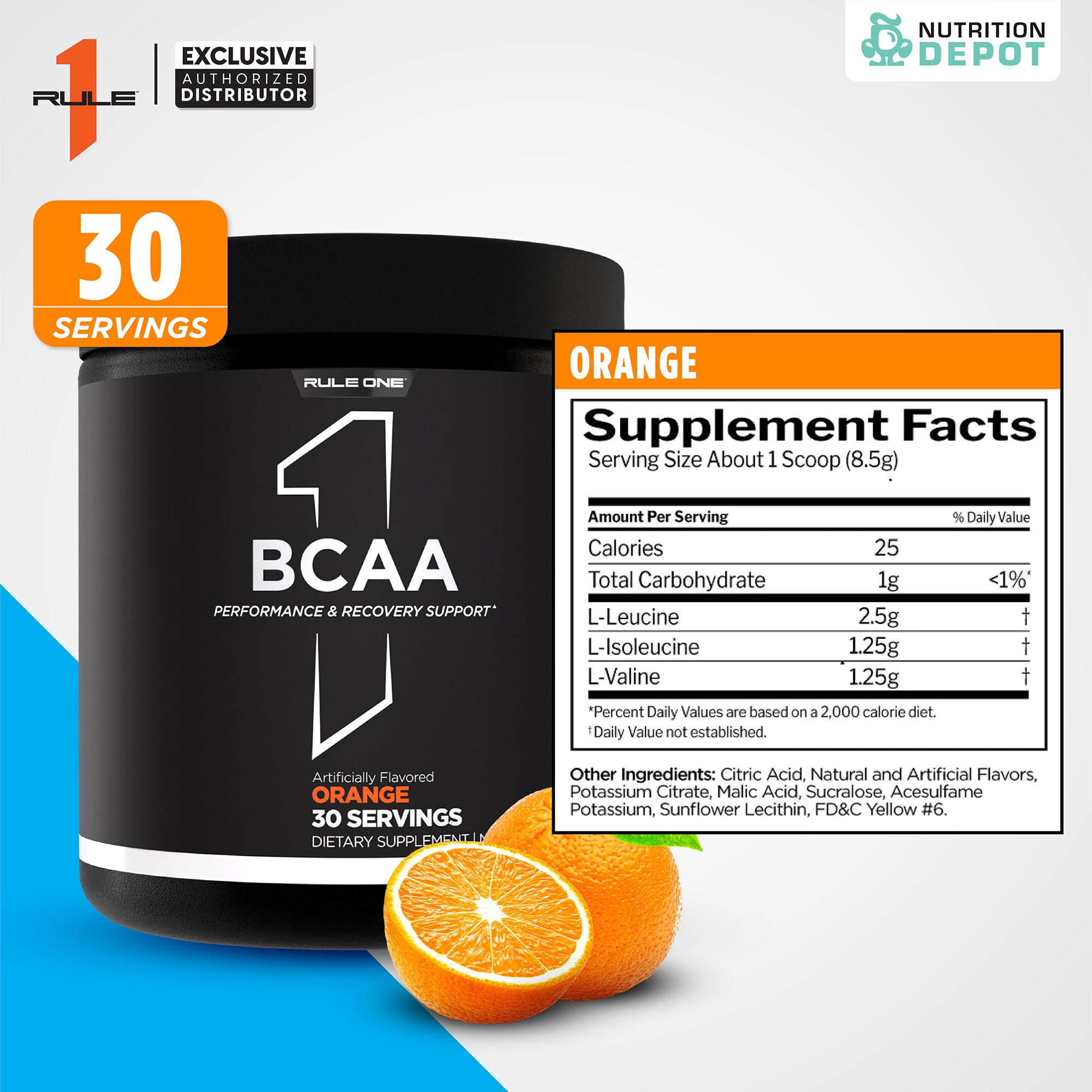 Rule1 Micronized BCAA 30 Servings - Orange กรดอะมิโนป้องกันการสลายตัวของกล้ามเนื้อ