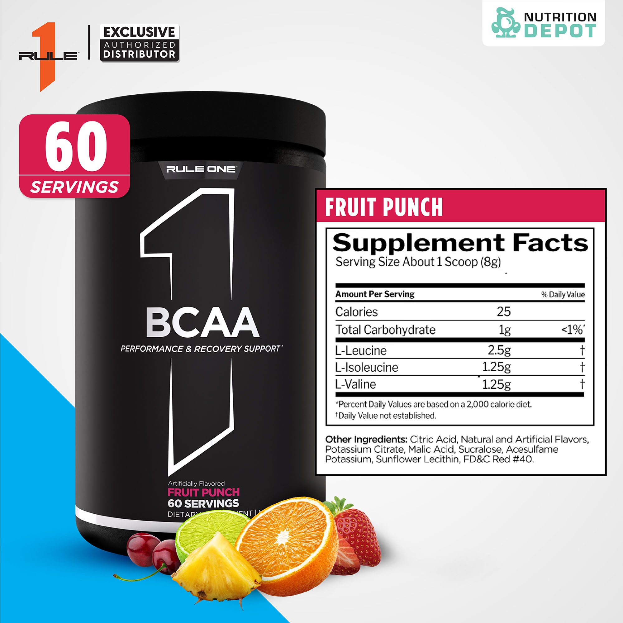 Rule1 Micronized BCAA 60 Servings - Fruit Punch กรดอะมิโนป้องกันการสลายตัวของกล้ามเนื้อ