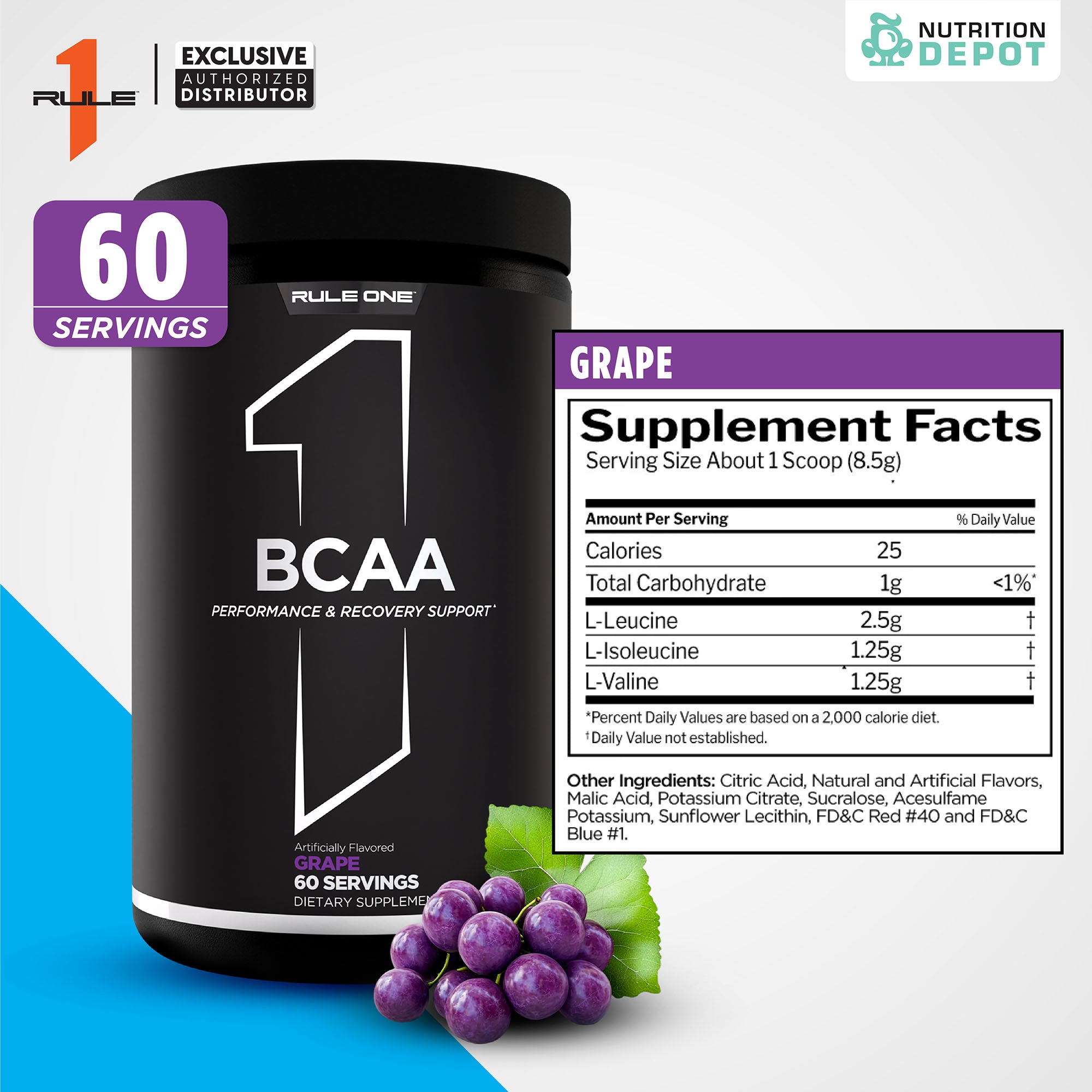 Rule1 Micronized BCAA 60 Servings - Grape กรดอะมิโนป้องกันการสลายตัวของกล้ามเนื้อ