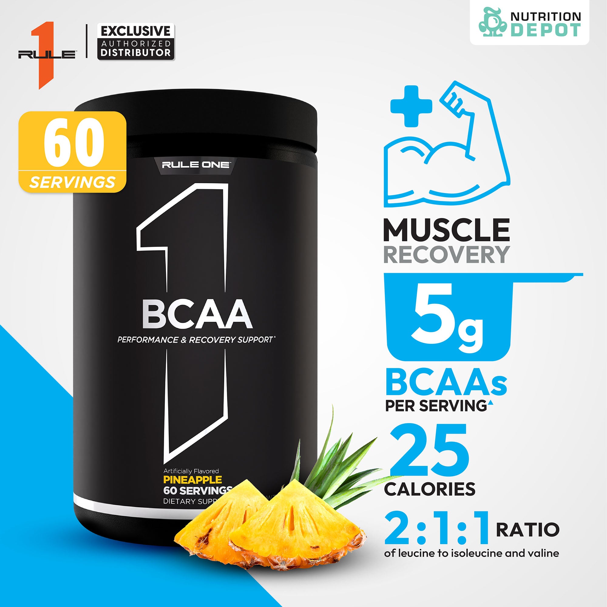 Rule1 Micronized BCAA 60 Servings - Pineapple กรดอะมิโนป้องกันการสลายตัวของกล้ามเนื้อ