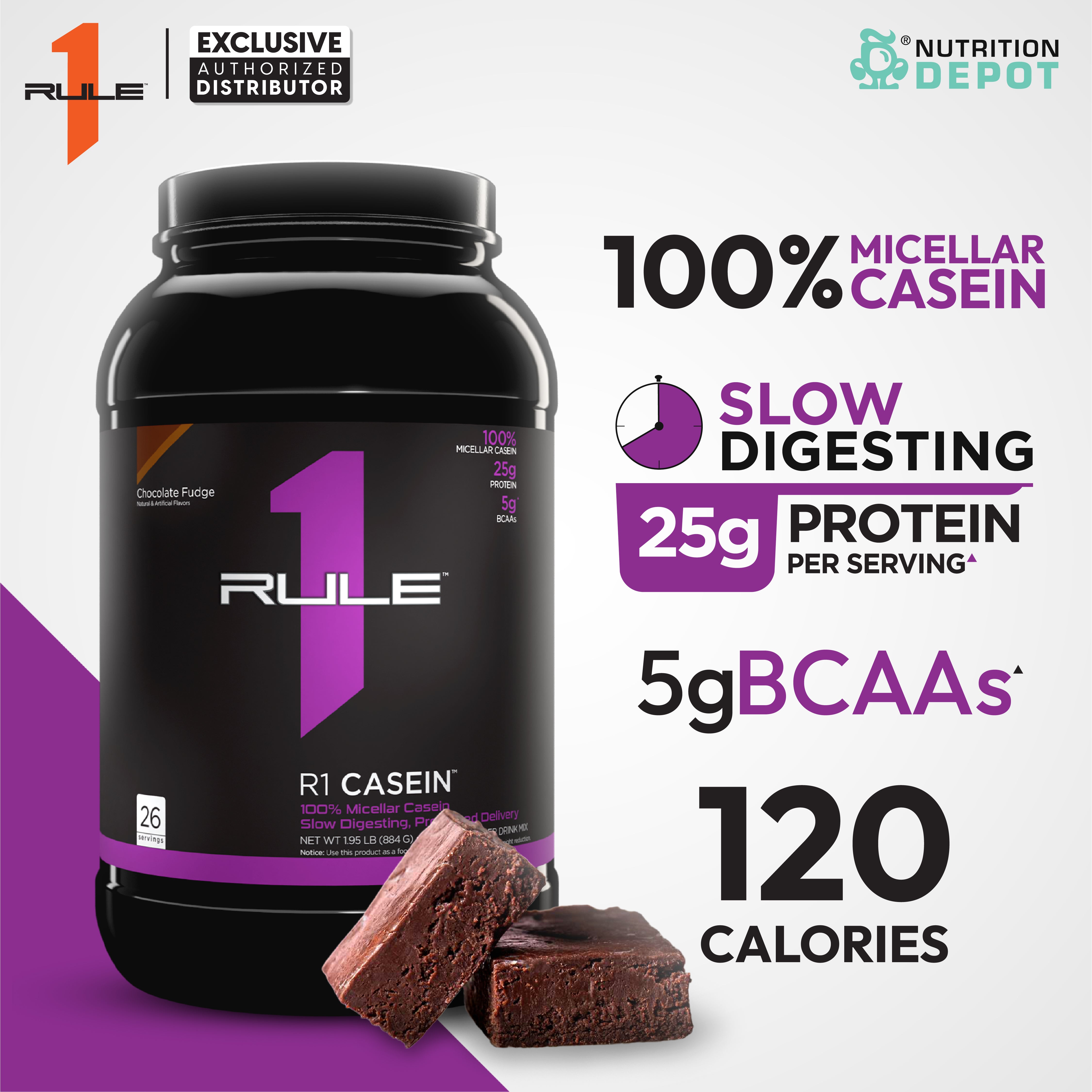( BBF 20/OCT/25 ) Rule1 Casein 2lb - Chocolate Fudge เวย์โปรตีนดูดซึมช้า