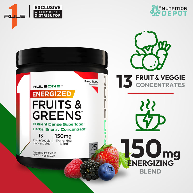Rule1 Energized Fruits & Greens 25 Servings - Mixed Berry