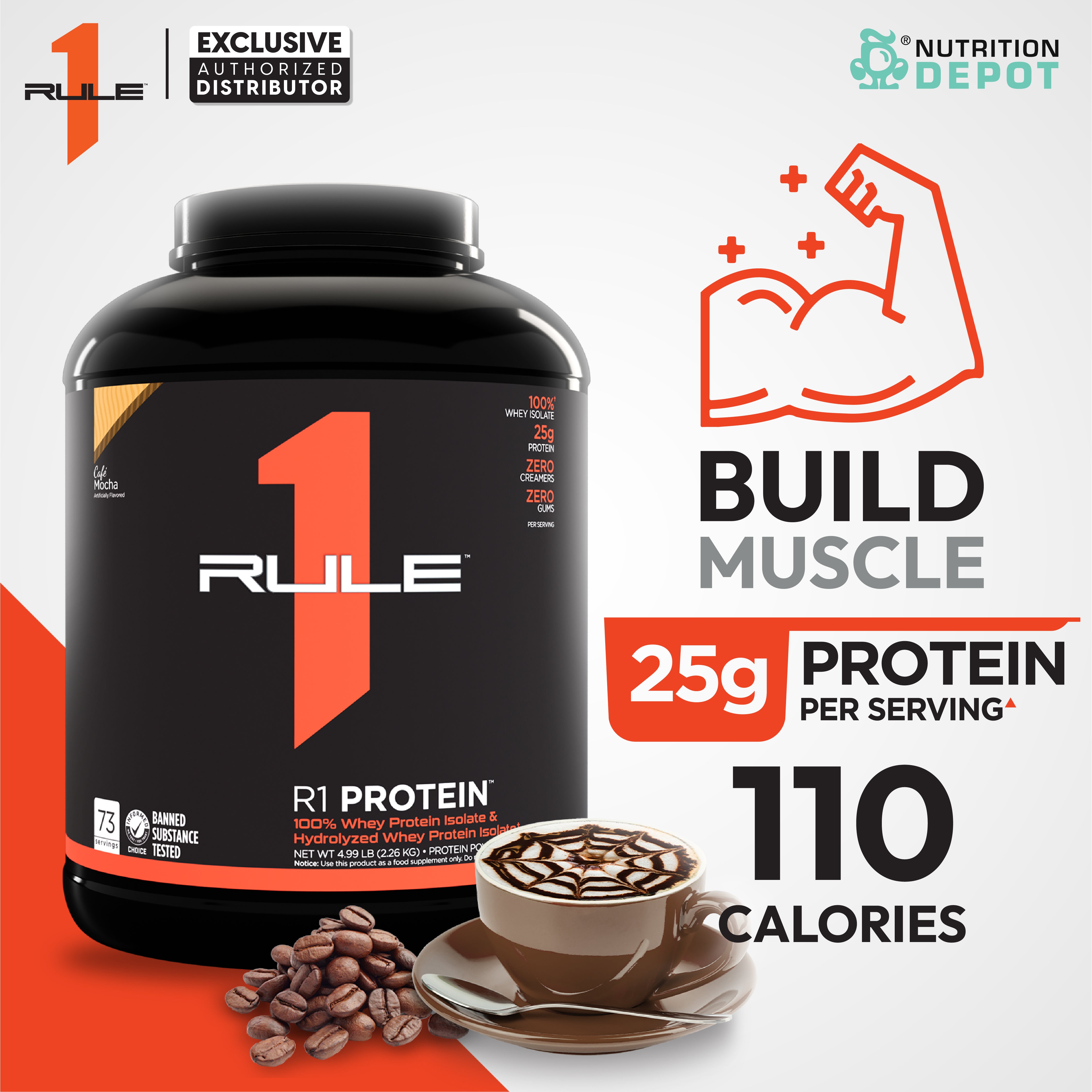 ( BBF 08/DEC/25 )Rule1 Protein 5lb - Café Mocha เวย์โปรตีนเสริมสร้างกล้ามเนื้อ