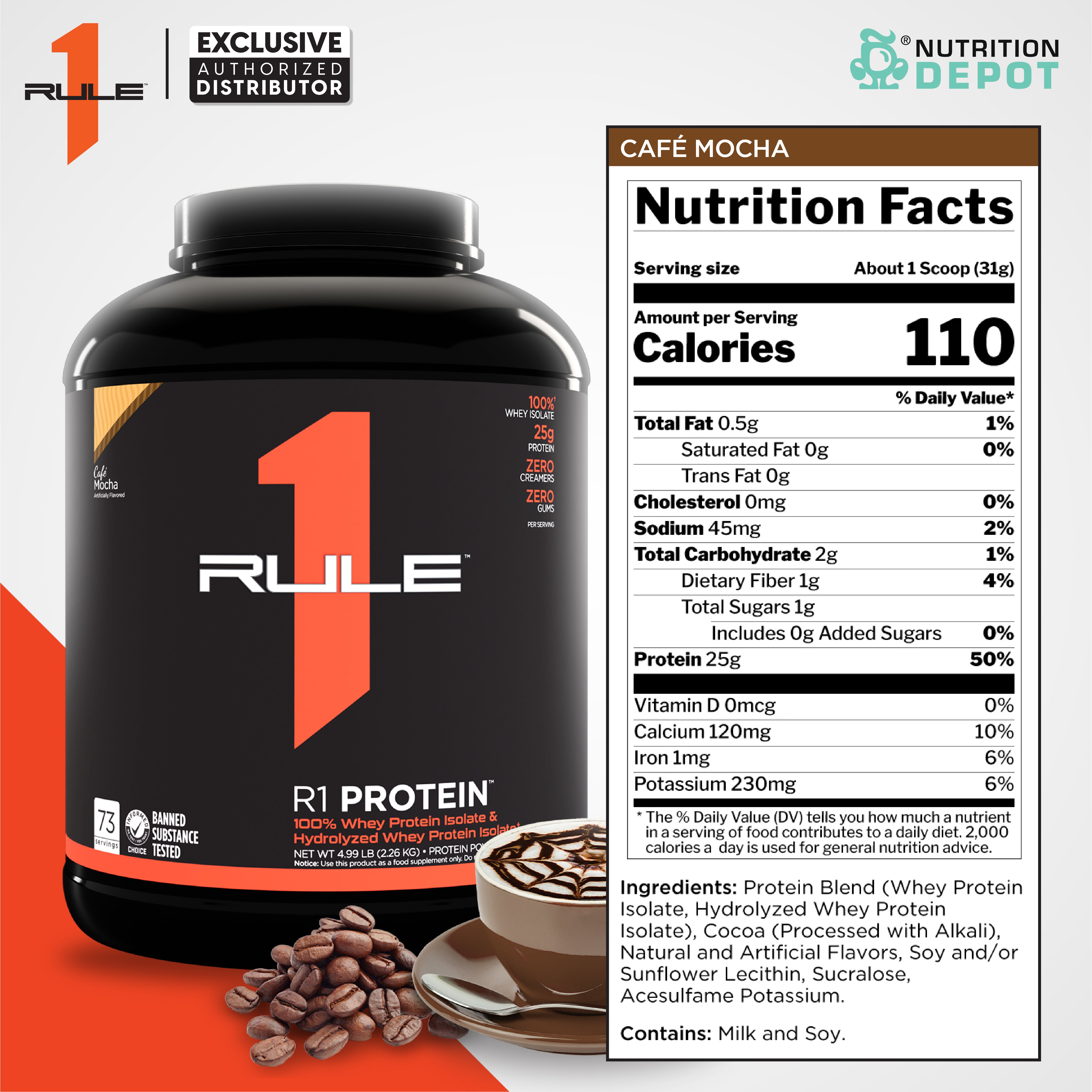 ( BBF 08/DEC/25 )Rule1 Protein 5lb - Café Mocha เวย์โปรตีนเสริมสร้างกล้ามเนื้อ