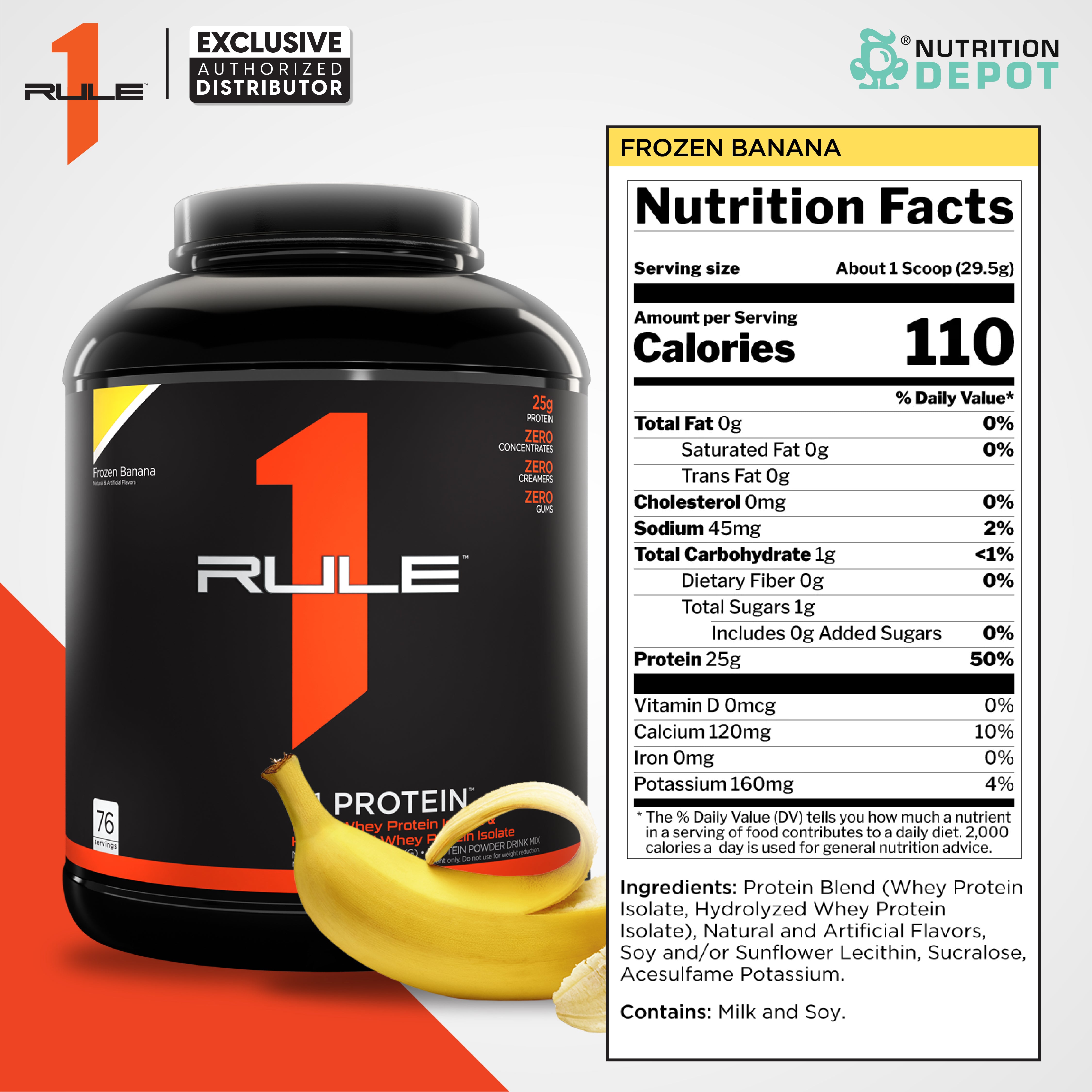 ( BBF 26/DEC/25 )Rule1 Protein 5lb - Frozen Banana เวย์โปรตีนเสริมสร้างกล้ามเนื้อ