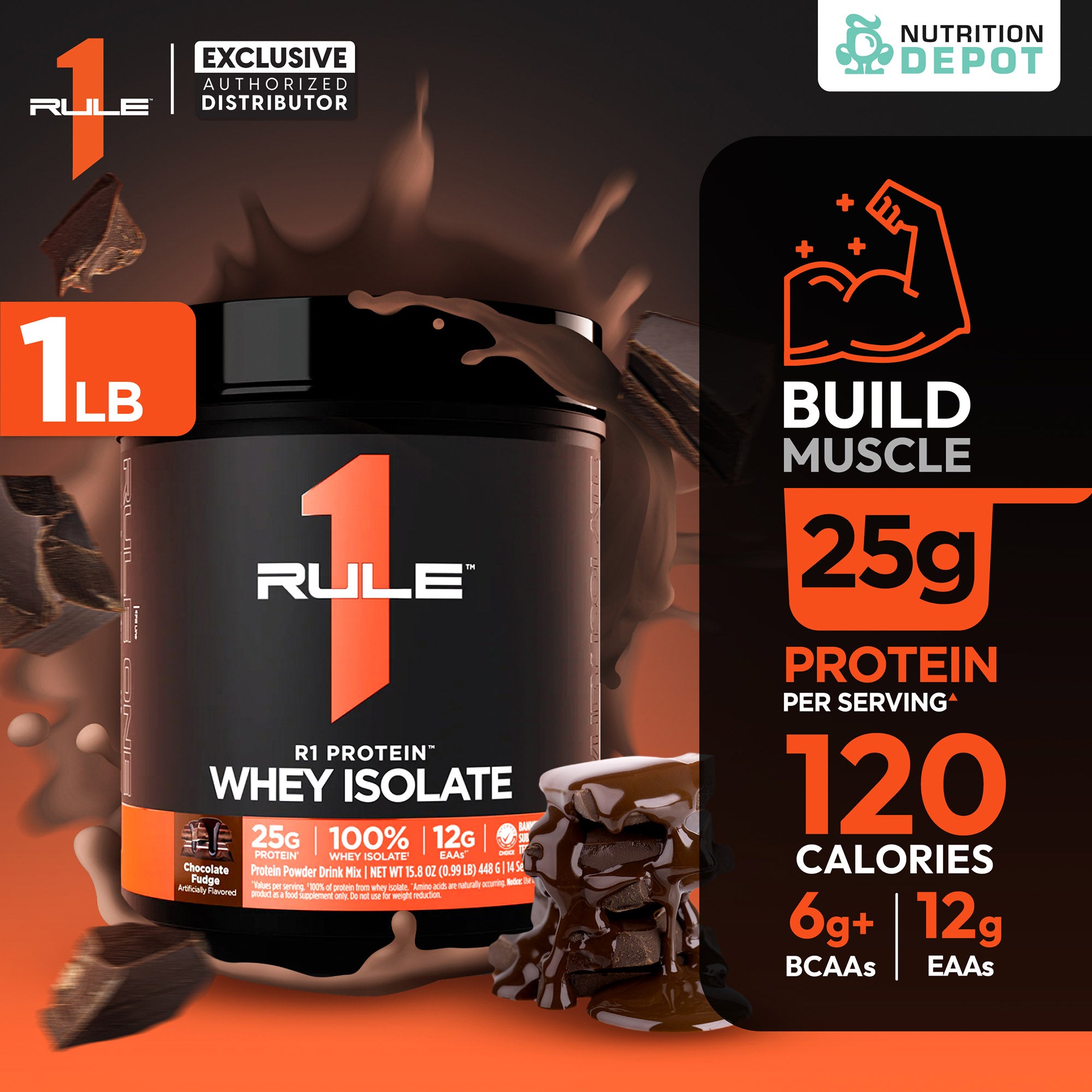 Rule1 Isolate 1lb - Chocolate Fudge เวย์โปรตีนเสริมสร้างกล้ามเนื้อ
