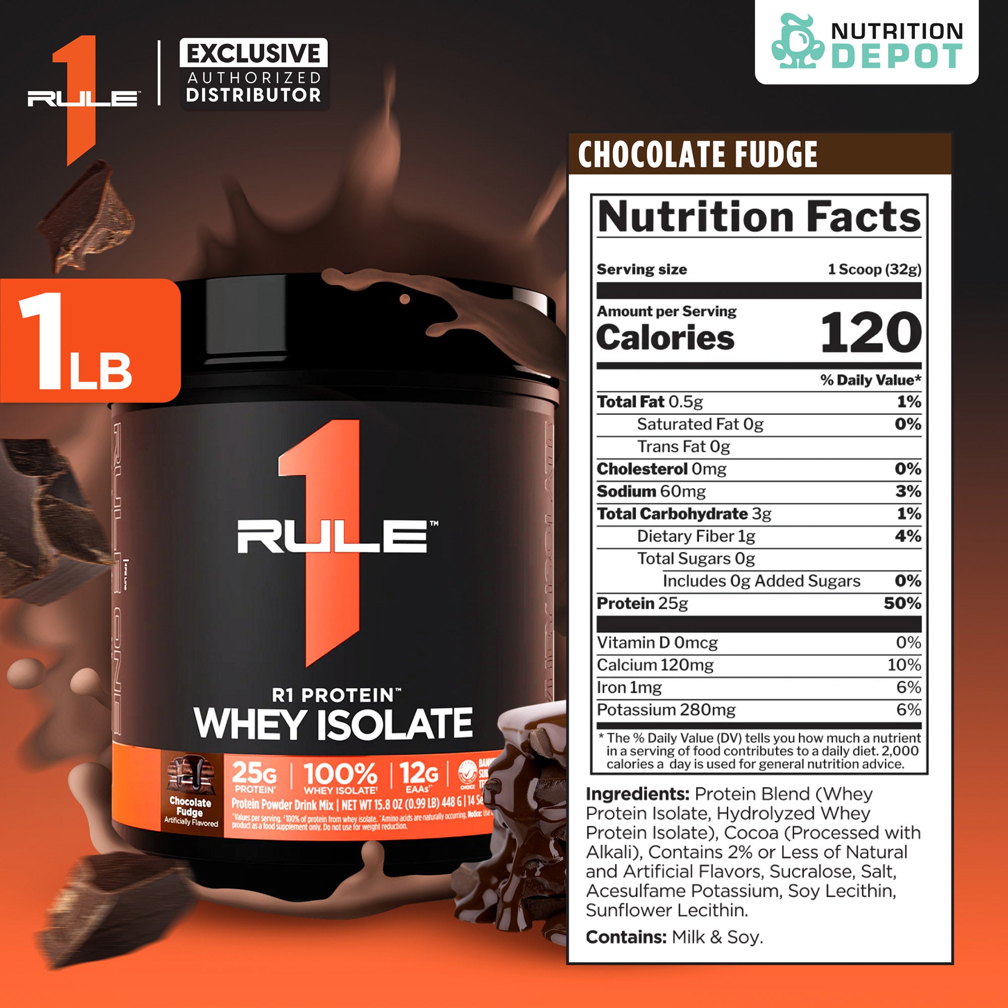 Rule1 Isolate 1lb - Chocolate Fudge เวย์โปรตีนเสริมสร้างกล้ามเนื้อ