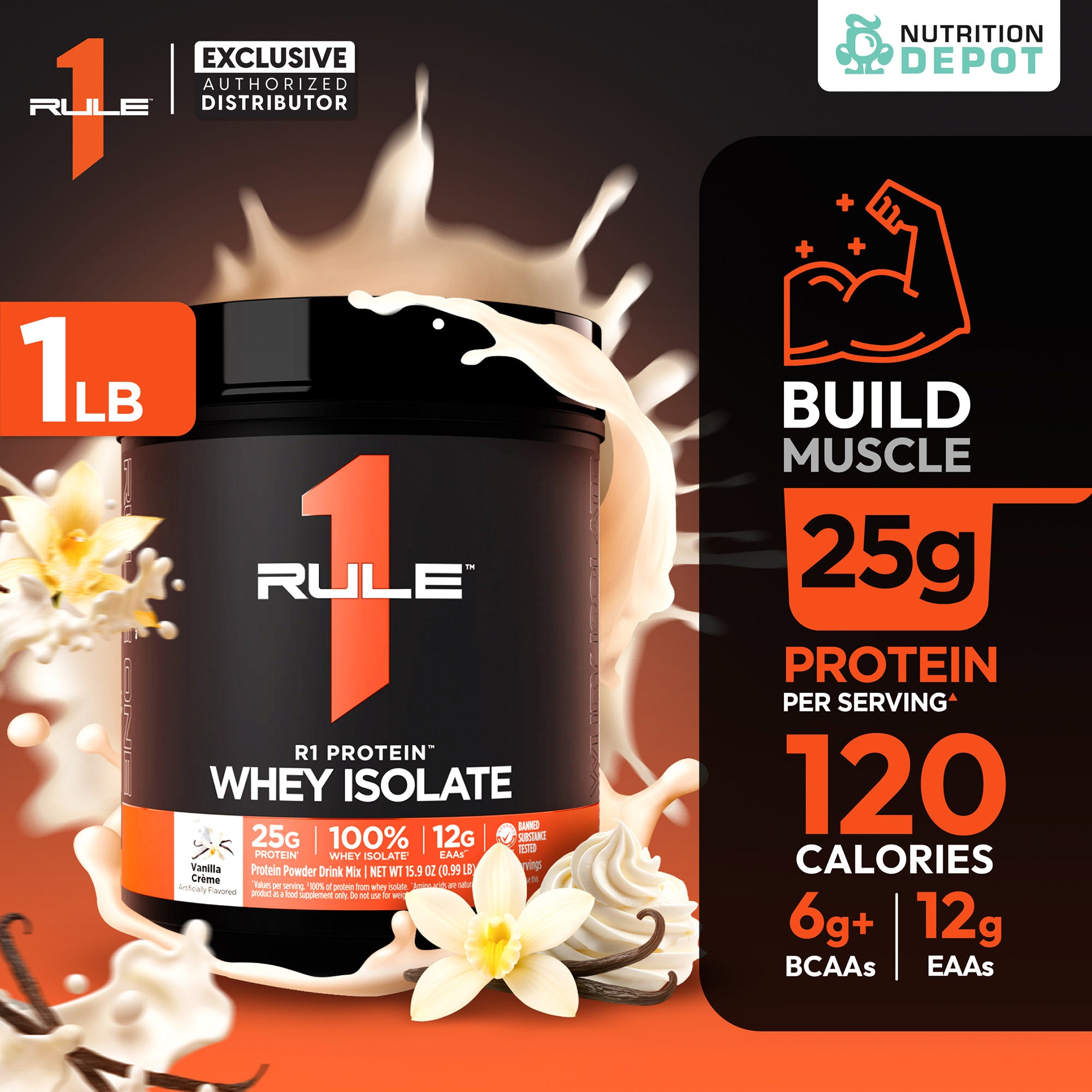 Rule1 Isolate 1lb - Vanilla Creme เวย์โปรตีนเสริมสร้างกล้ามเนื้อ