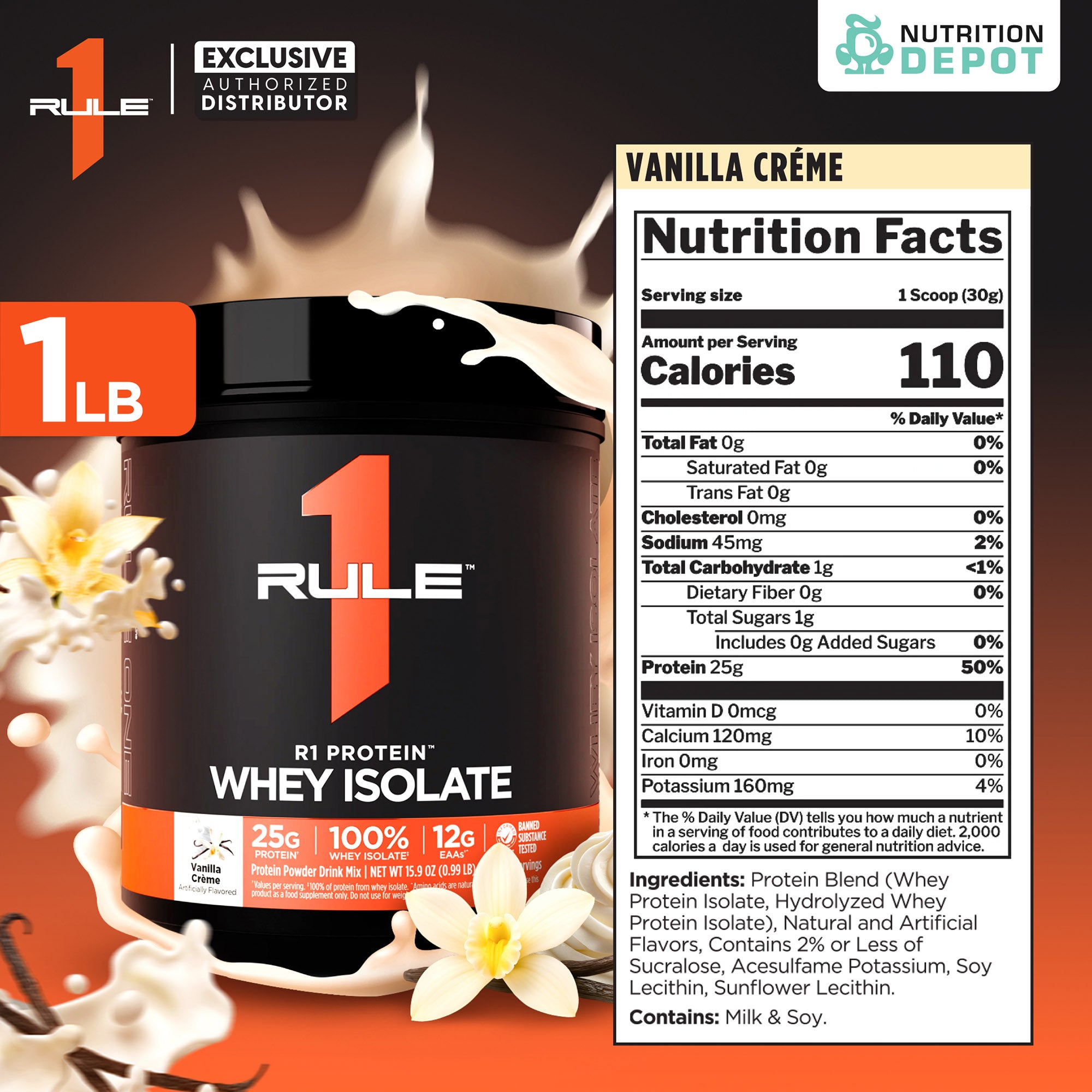 Rule1 Isolate 1lb - Vanilla Creme เวย์โปรตีนเสริมสร้างกล้ามเนื้อ
